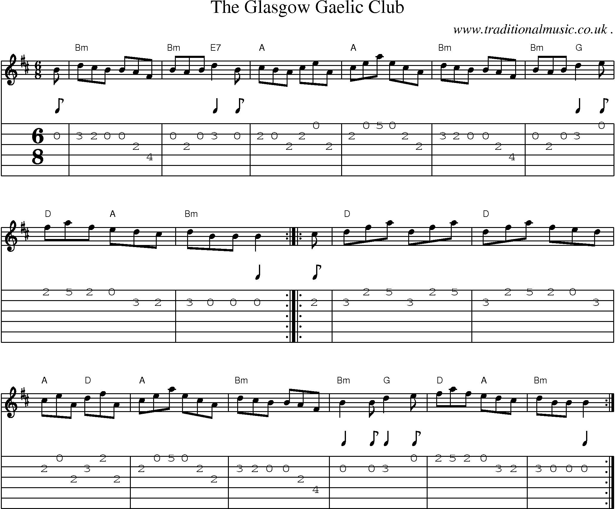 Sheet-music  score, Chords and Guitar Tabs for The Glasgow Gaelic Club