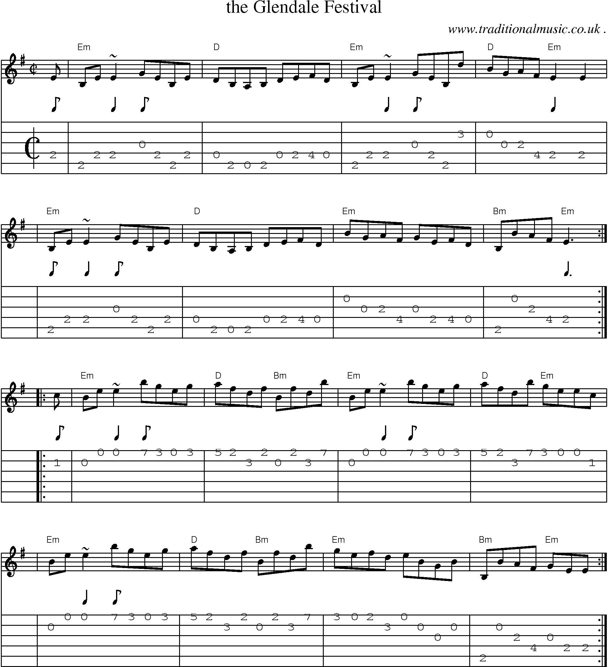 Sheet-music  score, Chords and Guitar Tabs for The Glendale Festival