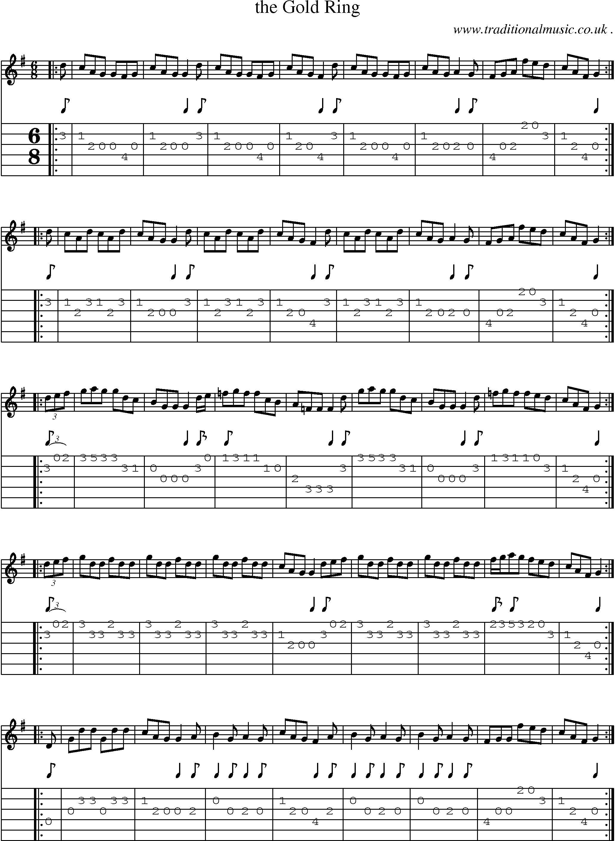 Sheet-music  score, Chords and Guitar Tabs for The Gold Ring