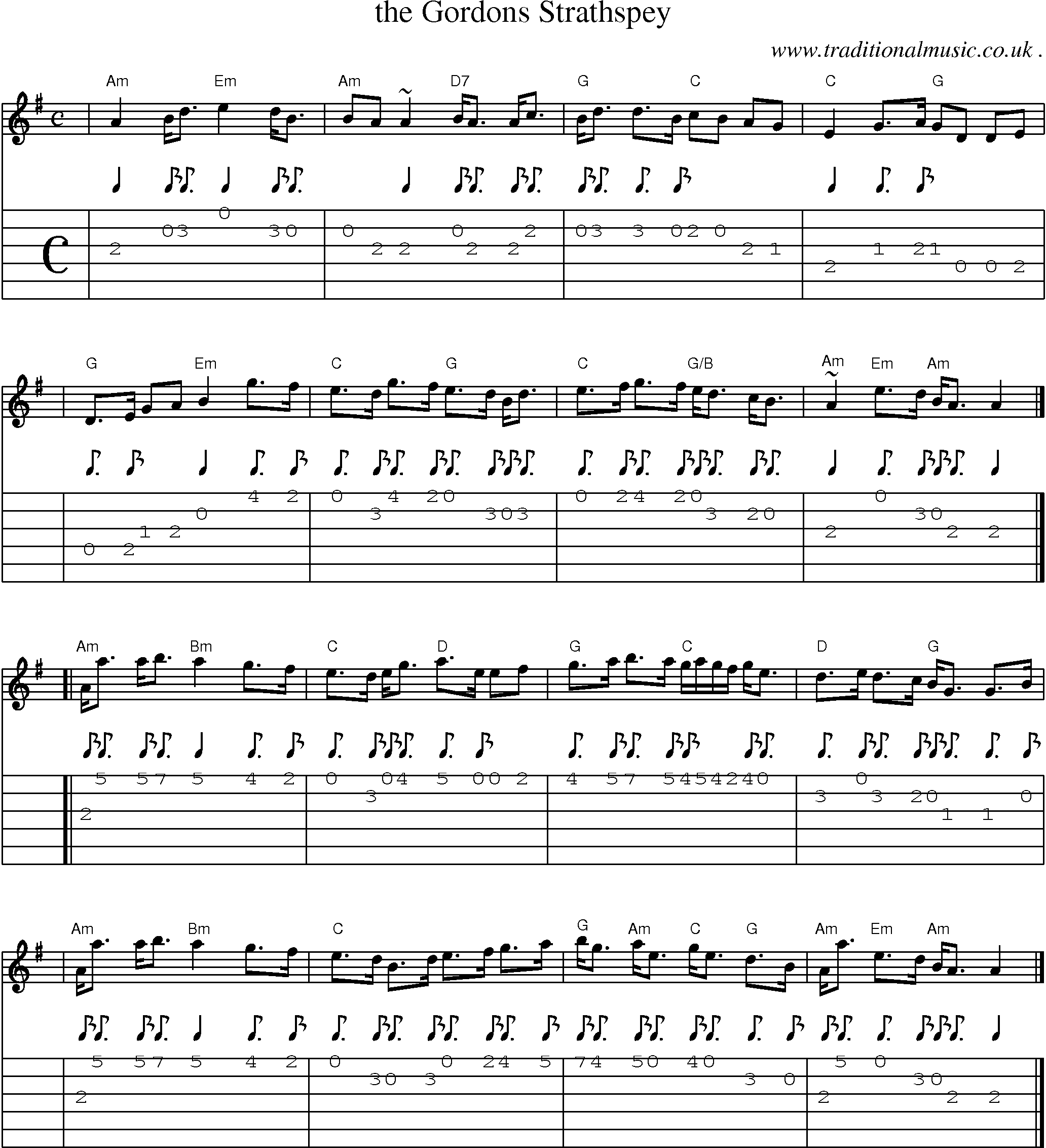 Sheet-music  score, Chords and Guitar Tabs for The Gordons Strathspey