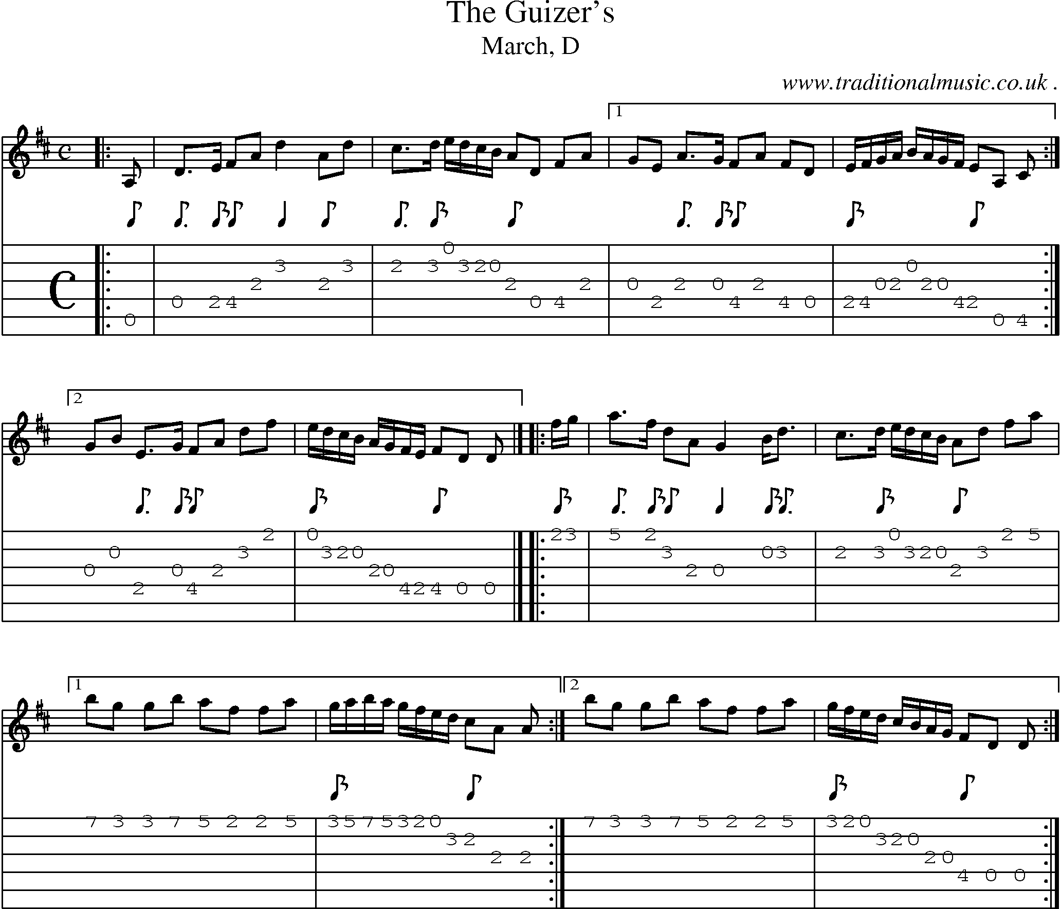 Sheet-music  score, Chords and Guitar Tabs for The Guizers