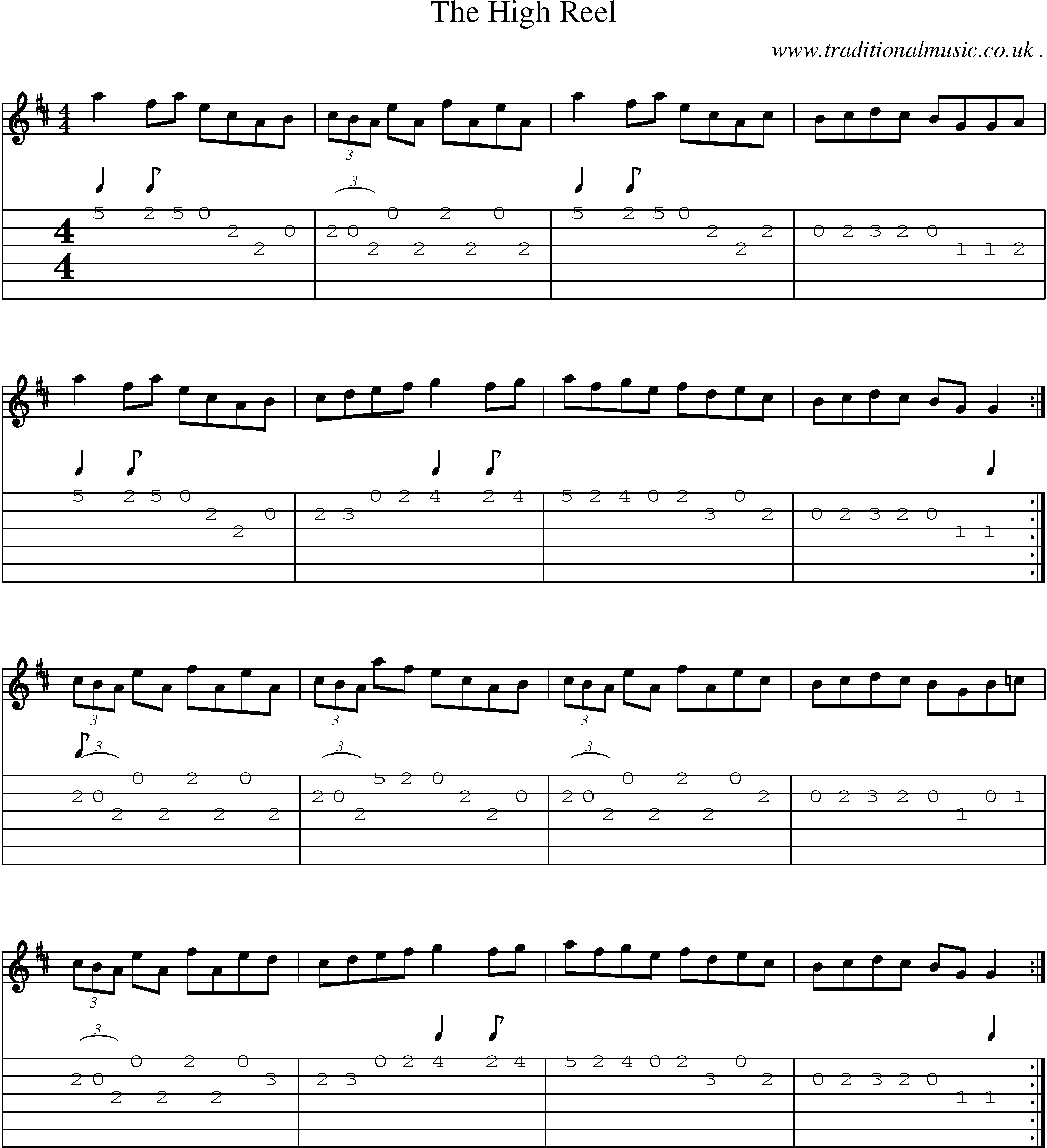 Sheet-music  score, Chords and Guitar Tabs for The High Reel