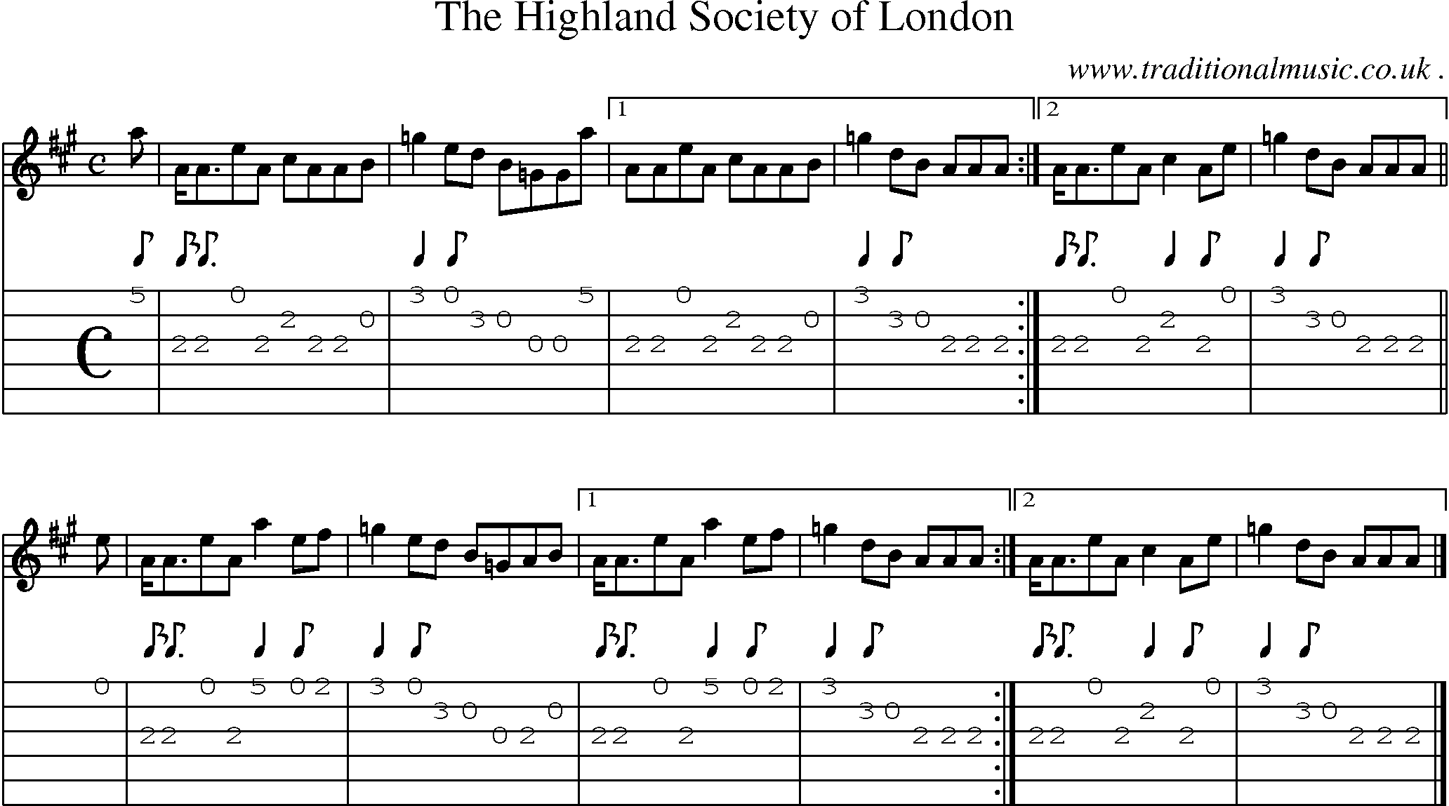 Sheet-music  score, Chords and Guitar Tabs for The Highland Society Of London