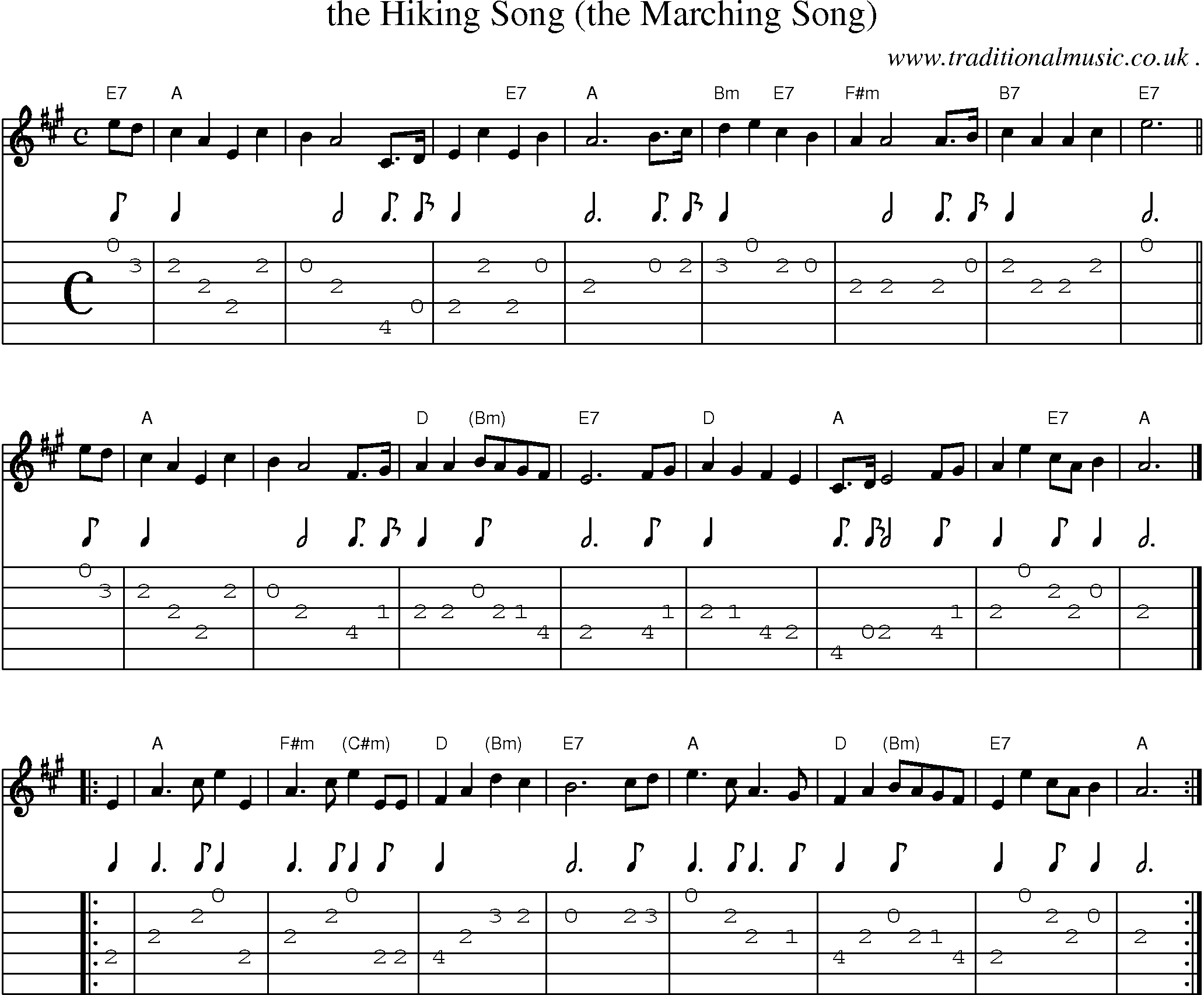 Sheet-music  score, Chords and Guitar Tabs for The Hiking Song The Marching Song