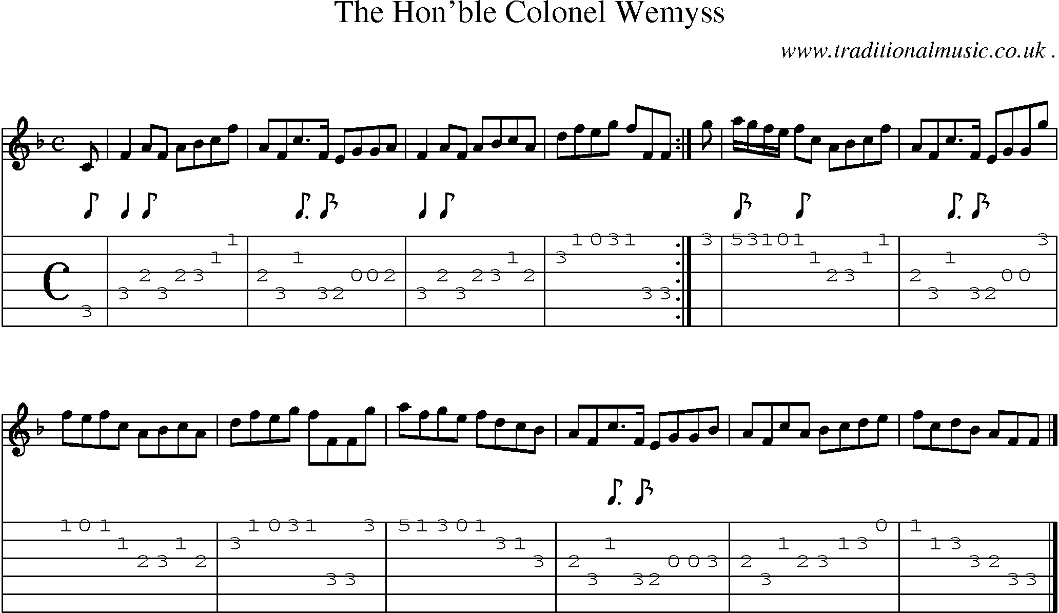 Sheet-music  score, Chords and Guitar Tabs for The Honble Colonel Wemyss