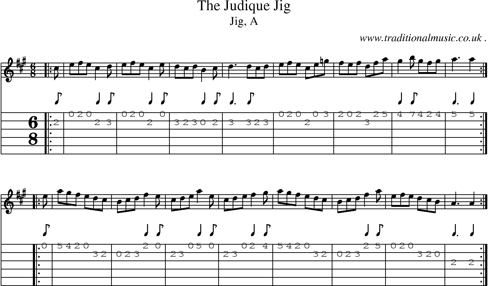 Sheet-music  score, Chords and Guitar Tabs for The Judique Jig
