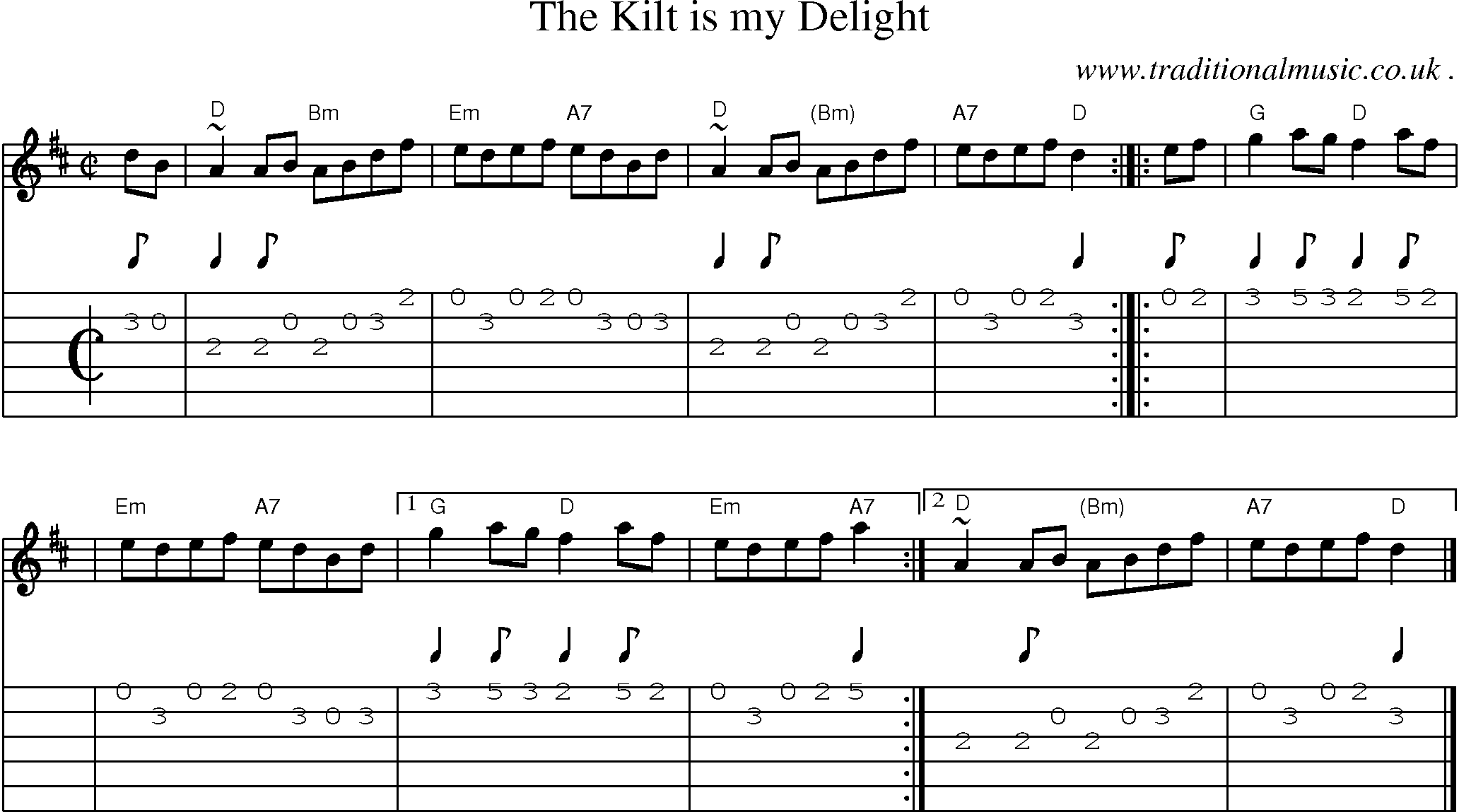 Sheet-music  score, Chords and Guitar Tabs for The Kilt Is My Delight