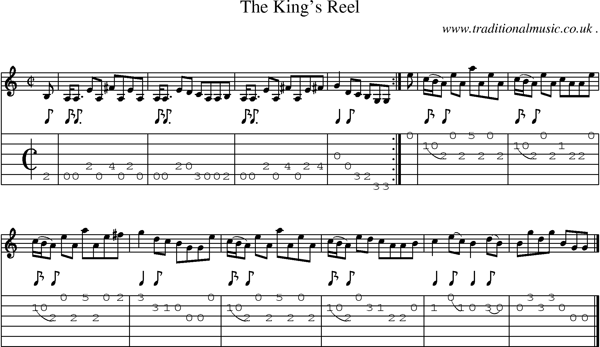 Sheet-music  score, Chords and Guitar Tabs for The Kings Reel