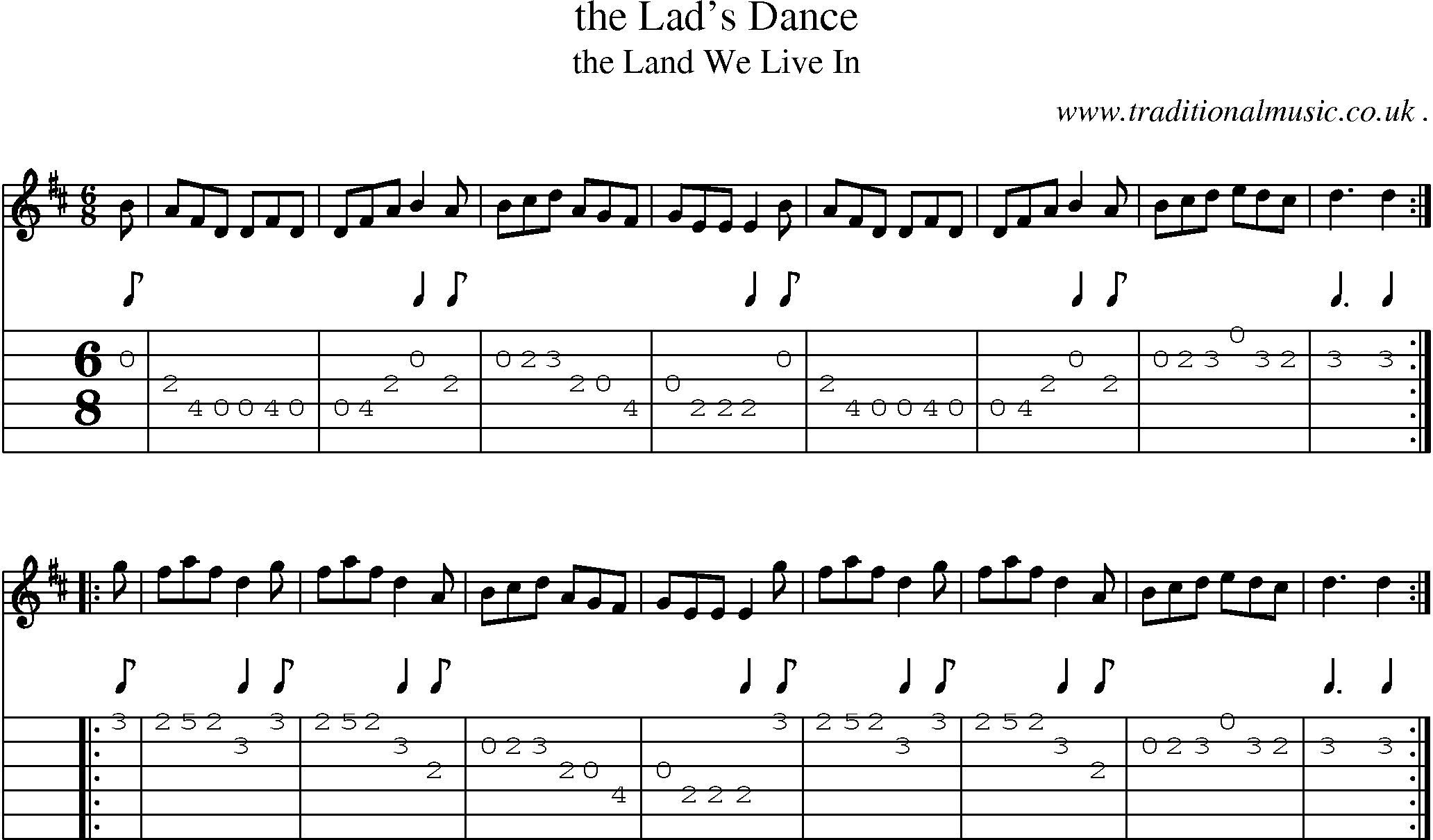 Sheet-music  score, Chords and Guitar Tabs for The Lads Dance