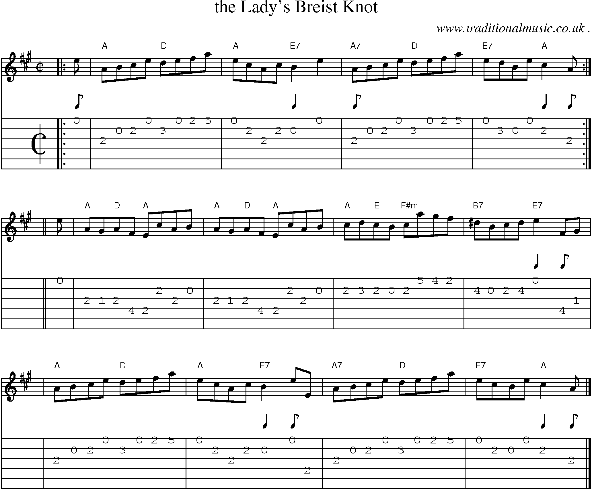 Sheet-music  score, Chords and Guitar Tabs for The Ladys Breist Knot