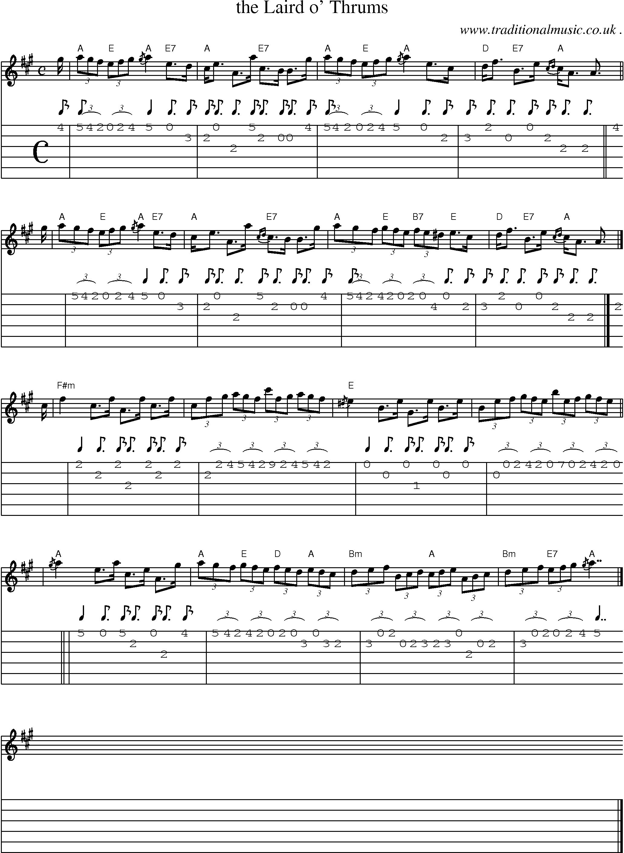 Sheet-music  score, Chords and Guitar Tabs for The Laird O Thrums