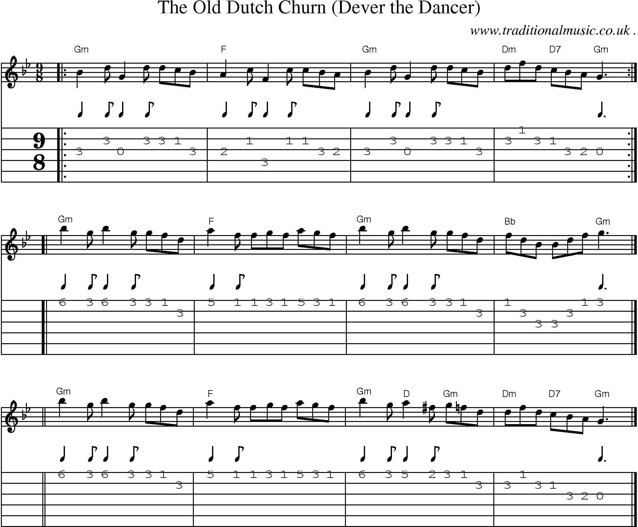 Sheet-music  score, Chords and Guitar Tabs for The Old Dutch Churn Dever The Dancer