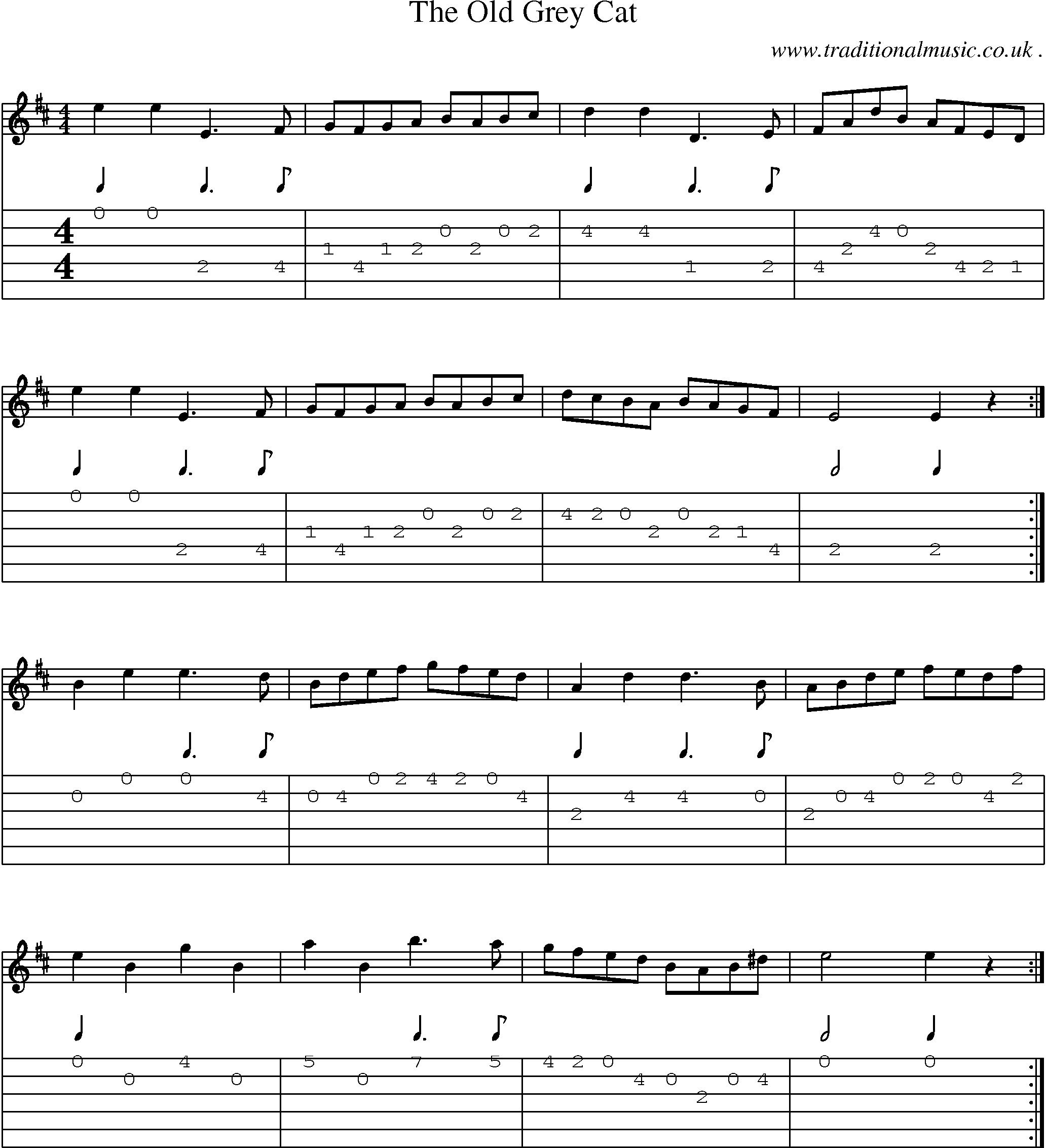 Sheet-music  score, Chords and Guitar Tabs for The Old Grey Cat