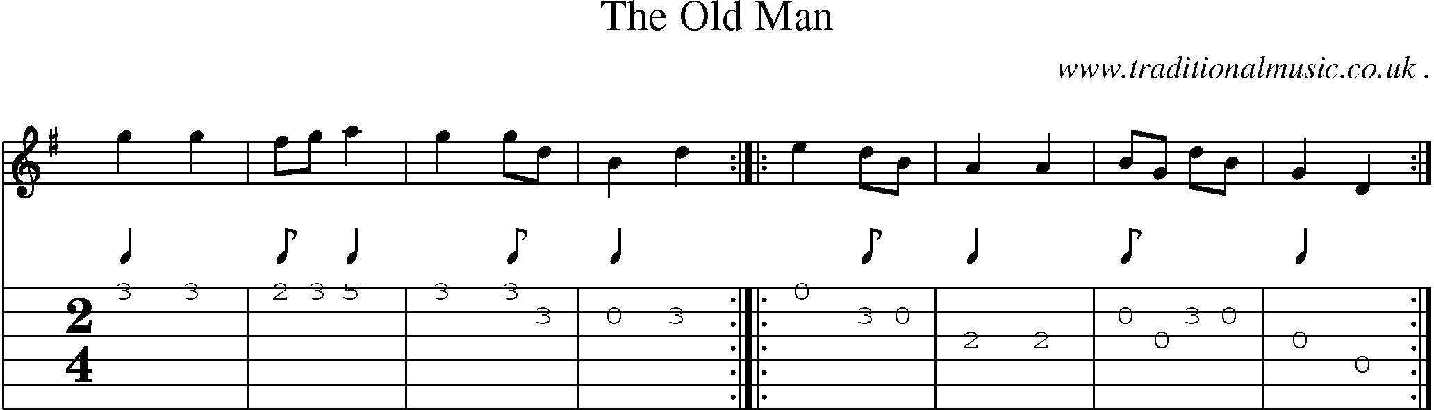 Sheet-music  score, Chords and Guitar Tabs for The Old Man