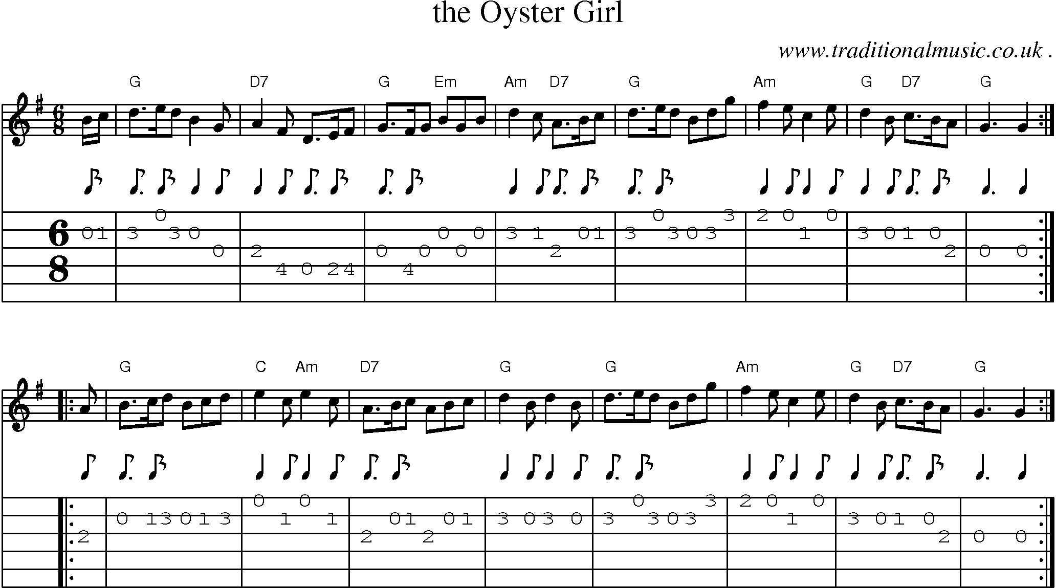 Sheet-music  score, Chords and Guitar Tabs for The Oyster Girl