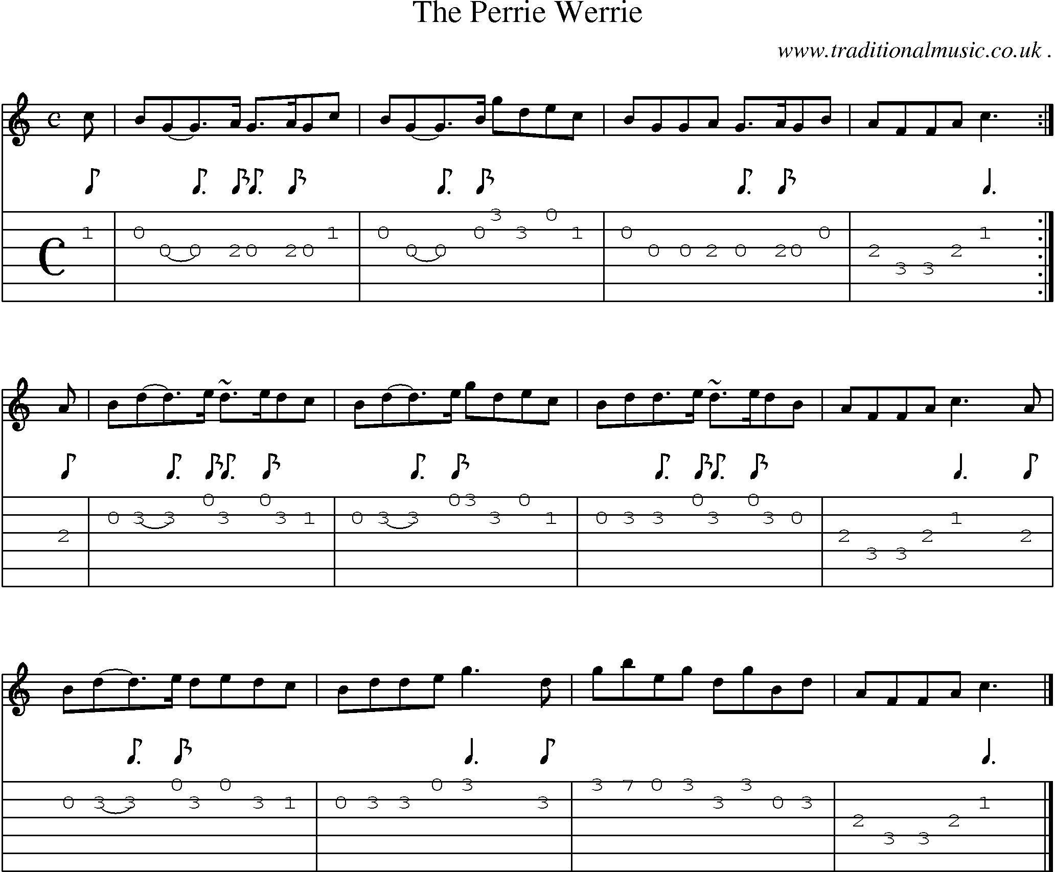 Sheet-music  score, Chords and Guitar Tabs for The Perrie Werrie
