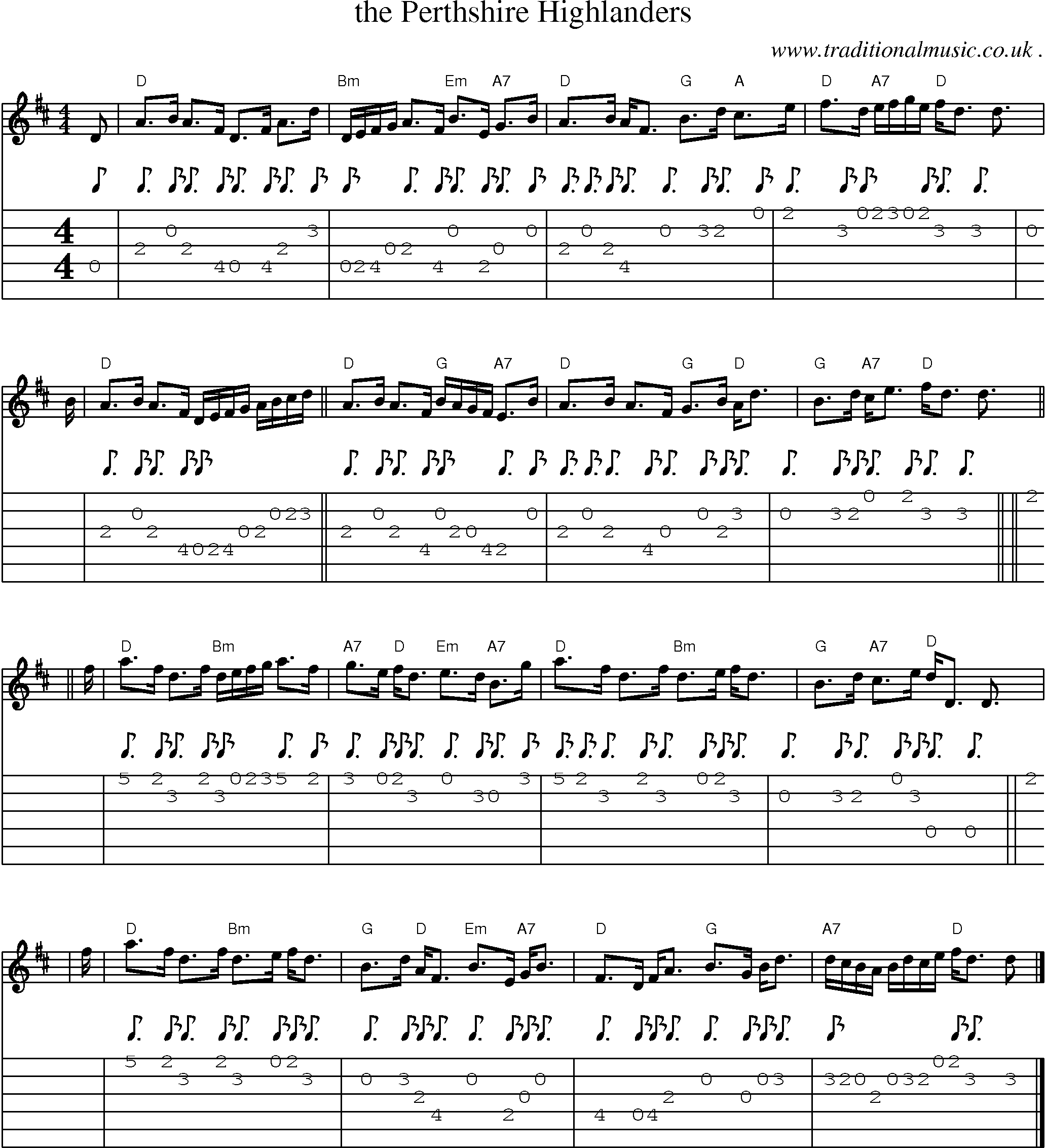 Sheet-music  score, Chords and Guitar Tabs for The Perthshire Highlanders