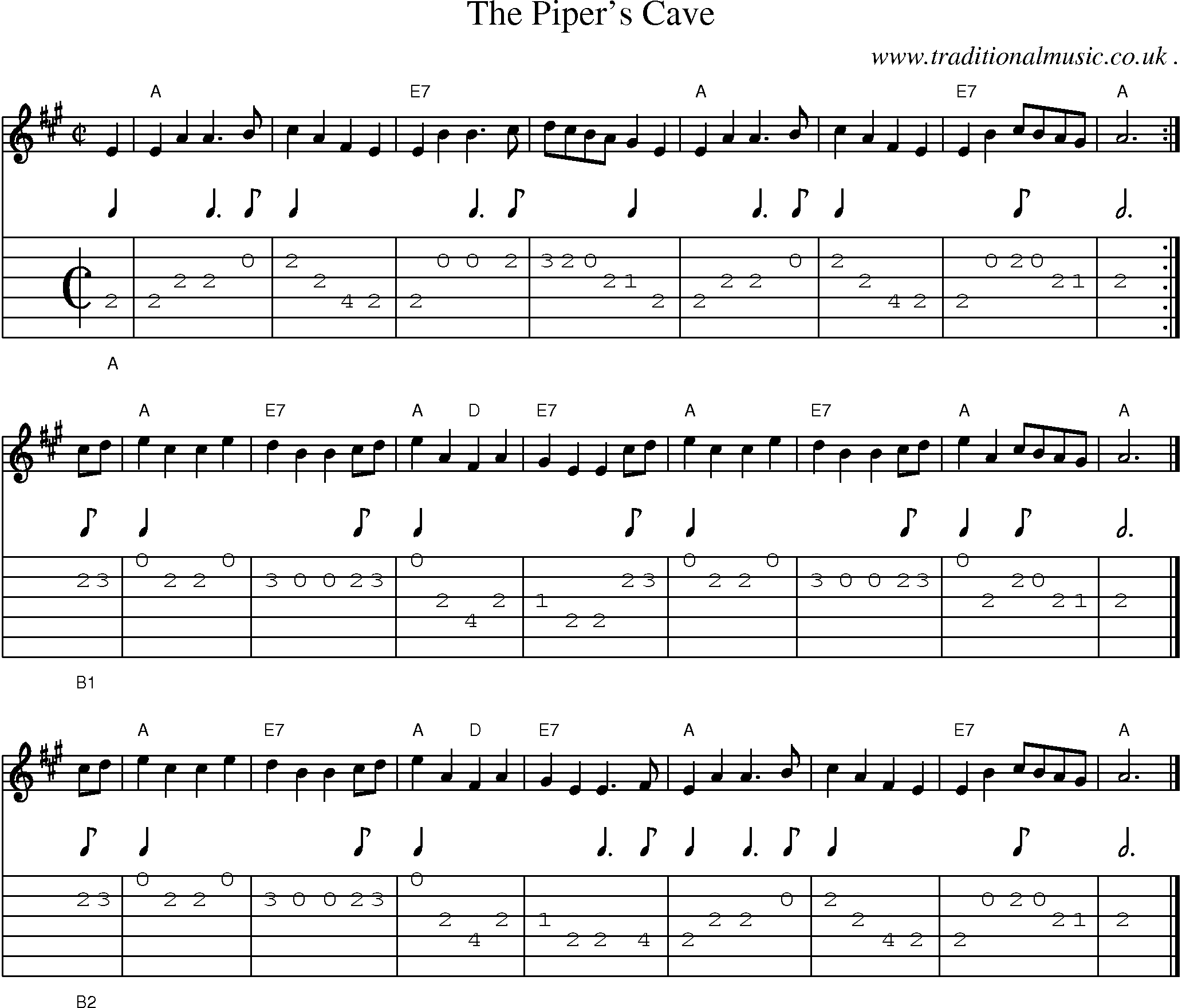 Sheet-music  score, Chords and Guitar Tabs for The Pipers Cave