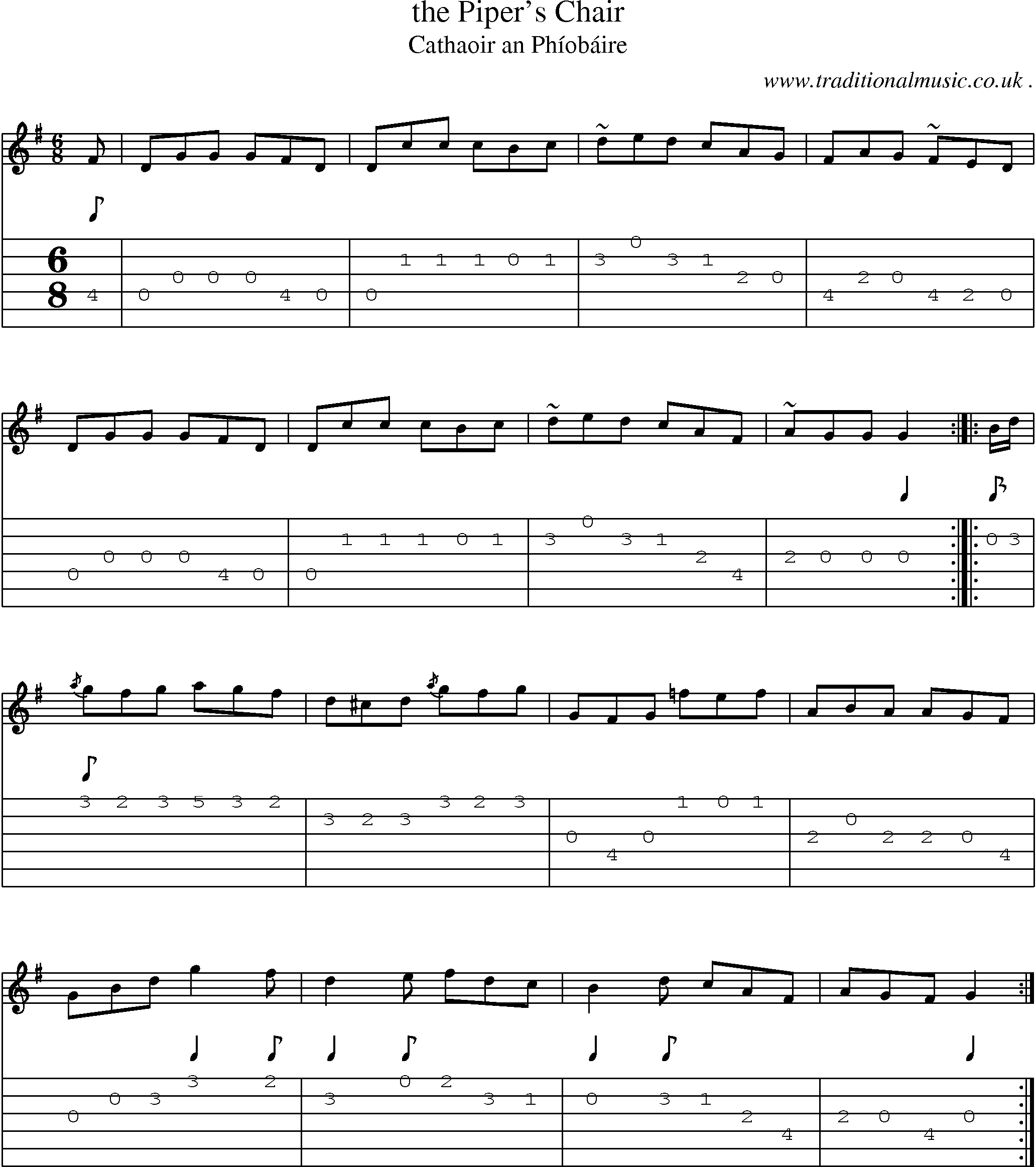 Sheet-music  score, Chords and Guitar Tabs for The Pipers Chair