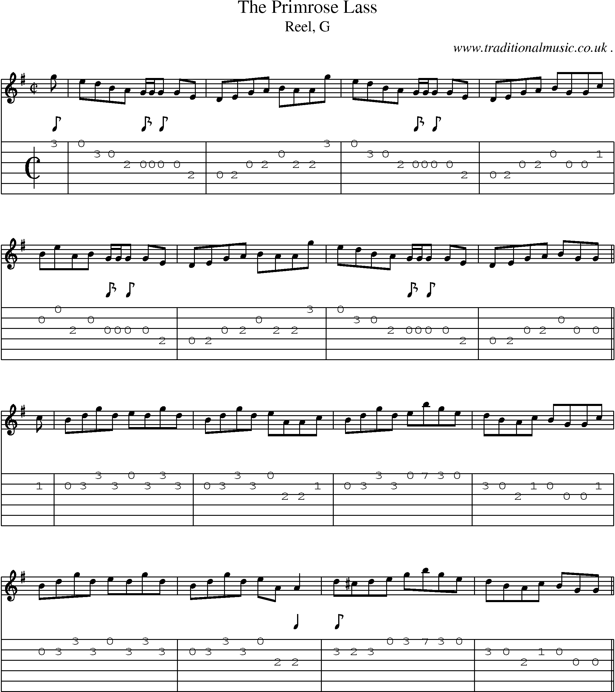 Sheet-music  score, Chords and Guitar Tabs for The Primrose Lass