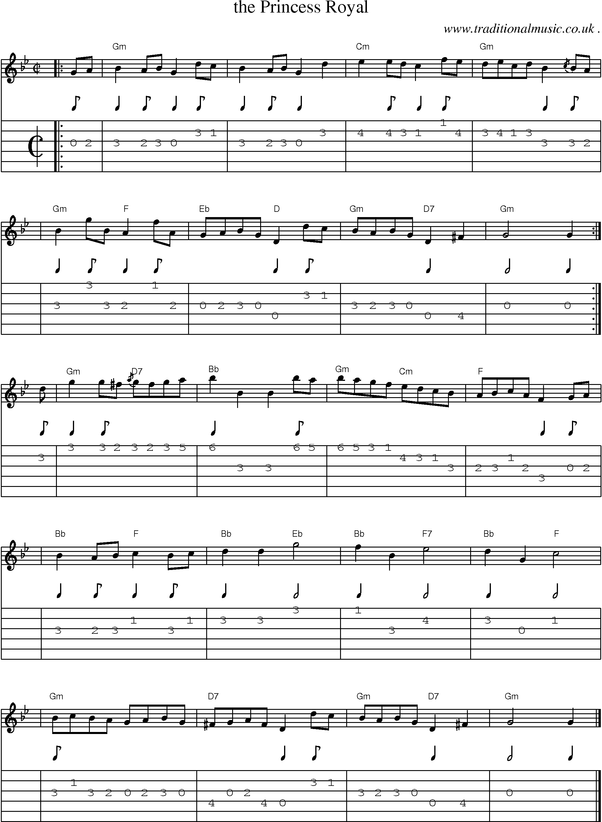 Sheet-music  score, Chords and Guitar Tabs for The Princess Royal