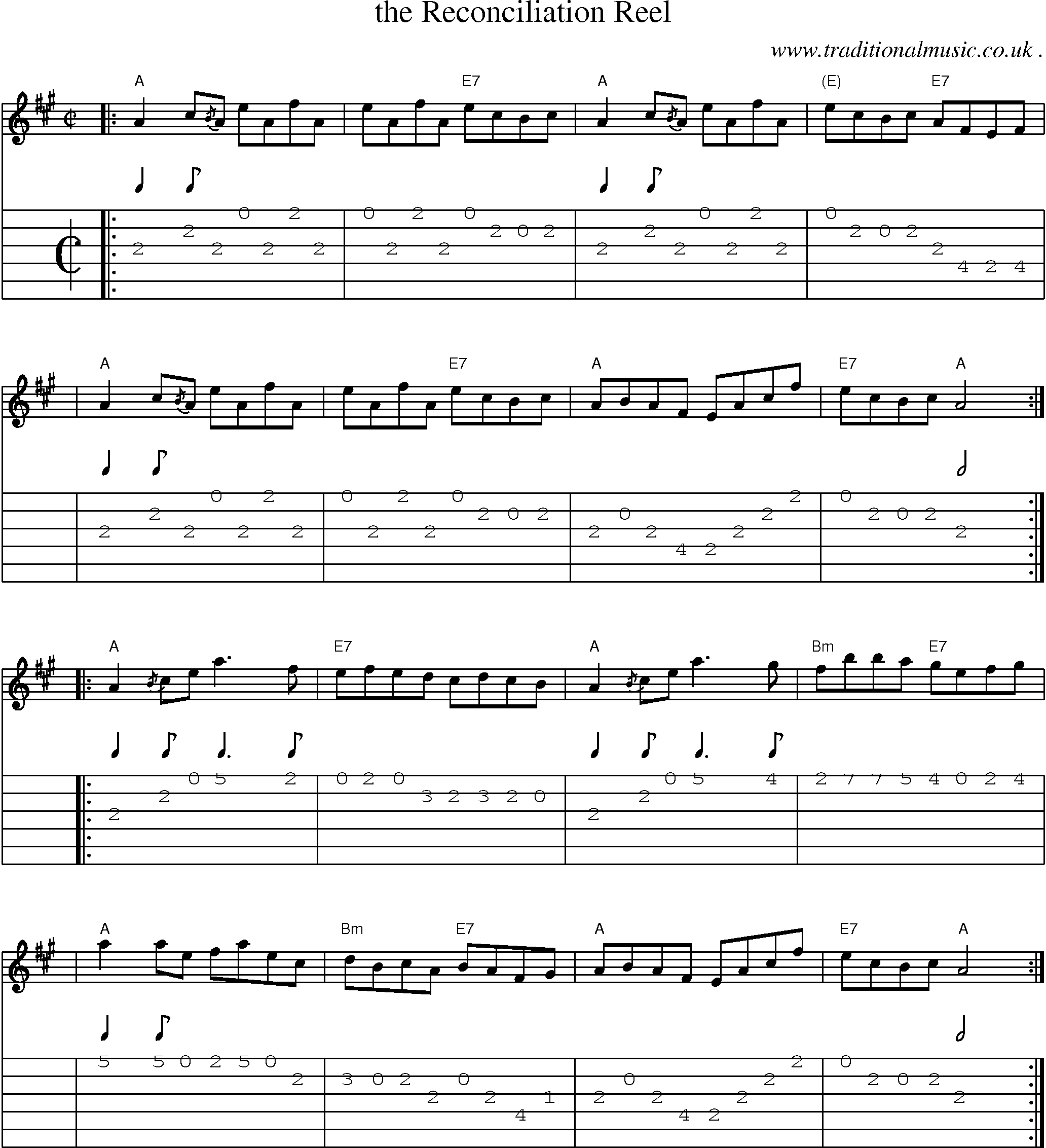 Sheet-music  score, Chords and Guitar Tabs for The Reconciliation Reel
