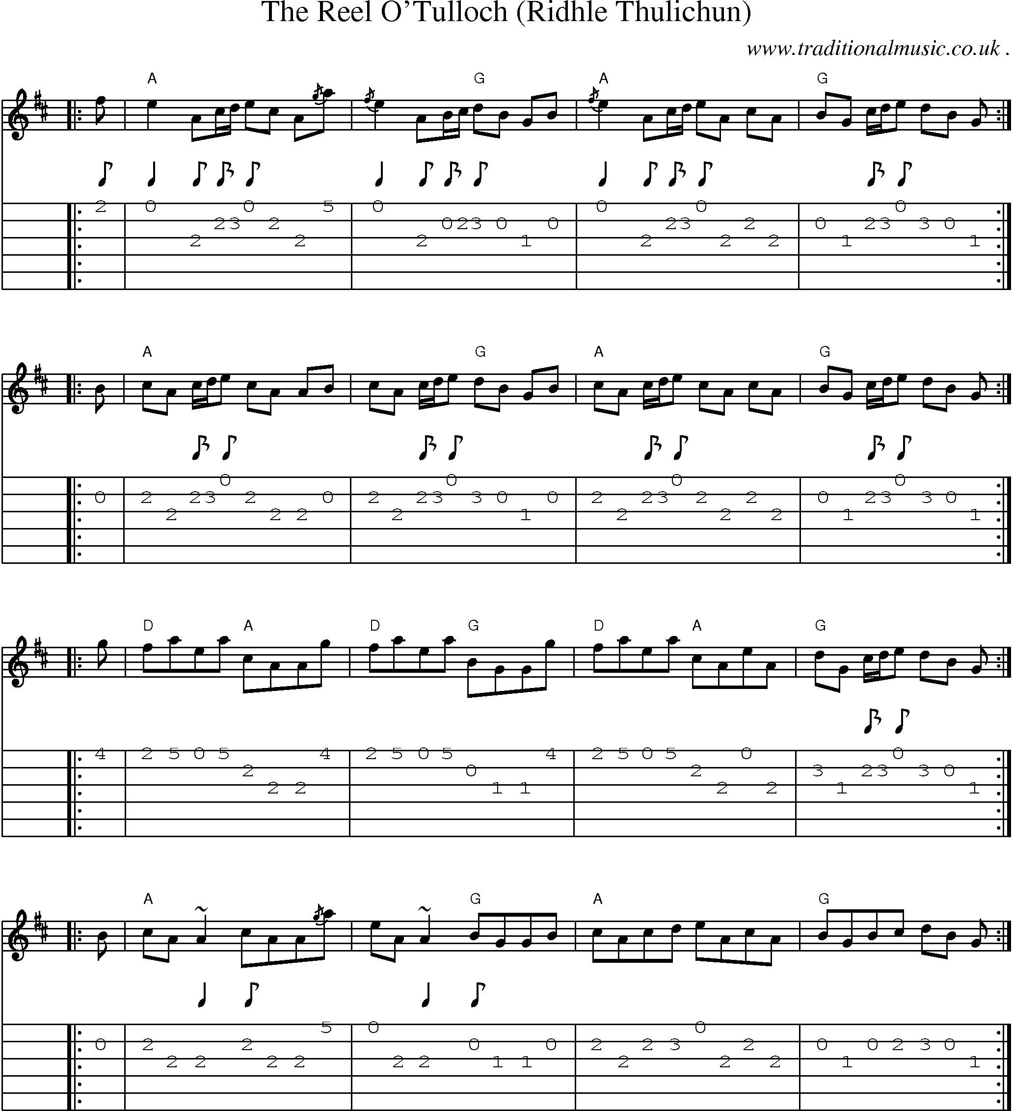 Sheet-music  score, Chords and Guitar Tabs for The Reel Otulloch Ridhle Thulichun