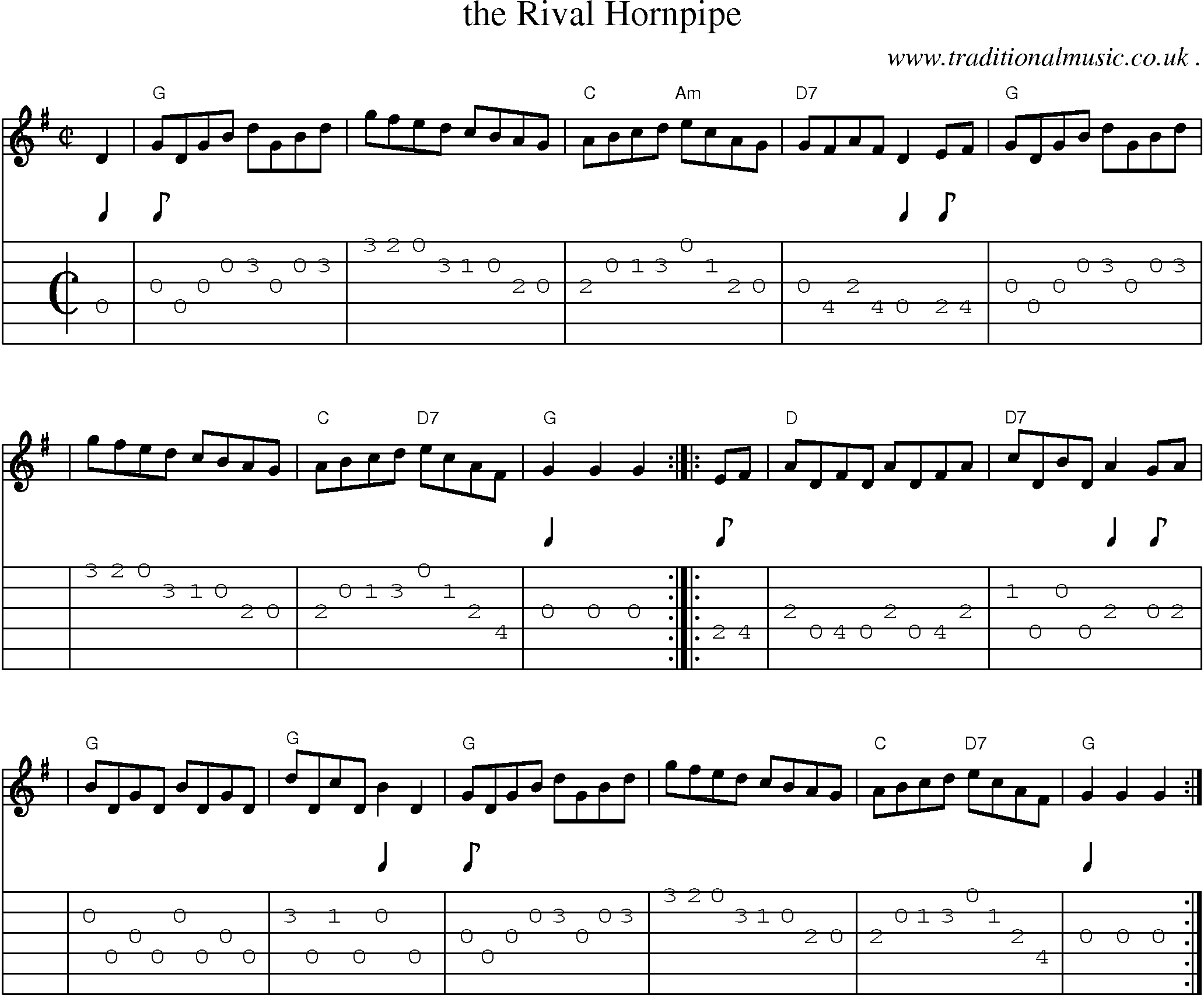 Sheet-music  score, Chords and Guitar Tabs for The Rival Hornpipe