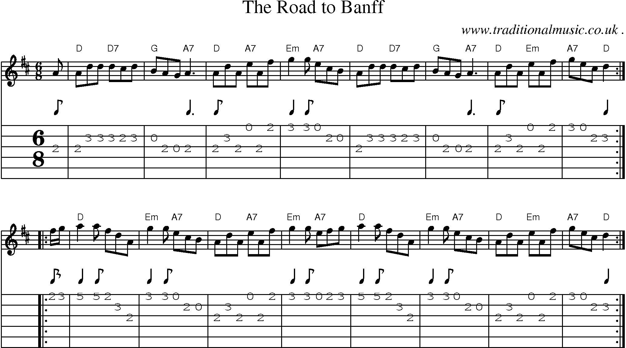 Sheet-music  score, Chords and Guitar Tabs for The Road To Banff