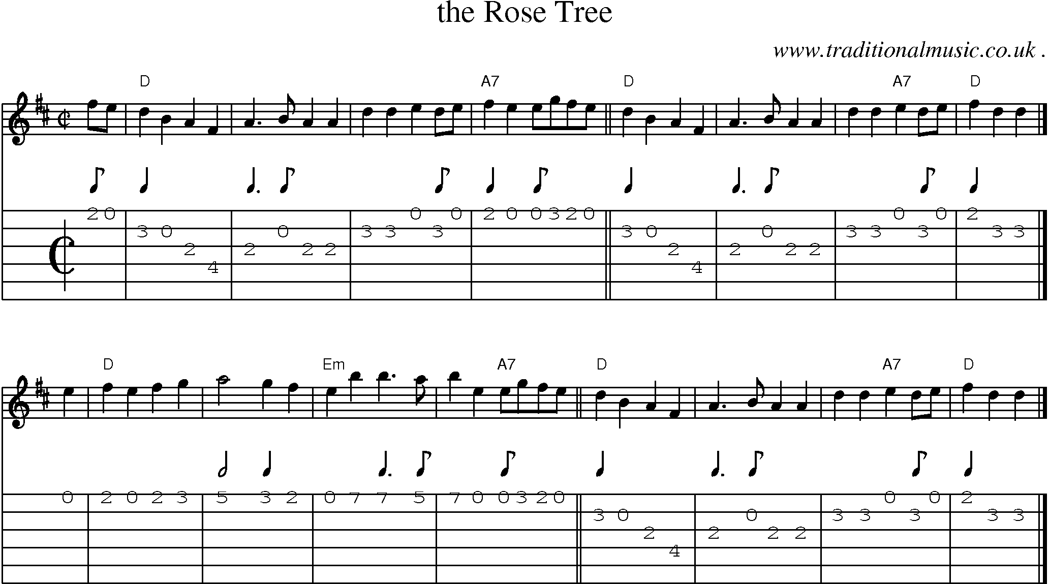 Sheet-music  score, Chords and Guitar Tabs for The Rose Tree