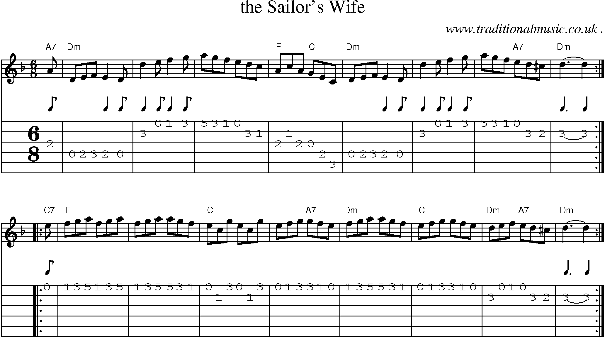 Sheet-music  score, Chords and Guitar Tabs for The Sailors Wife