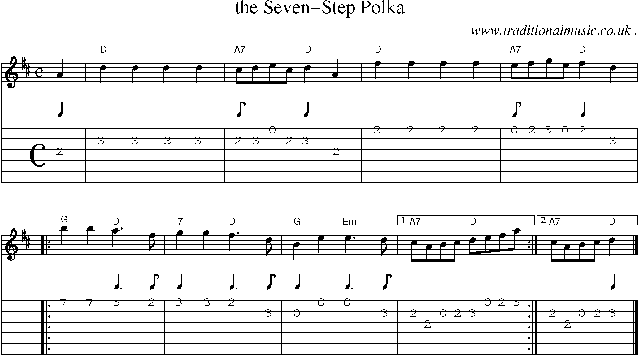 Sheet-music  score, Chords and Guitar Tabs for The Seven-step Polka