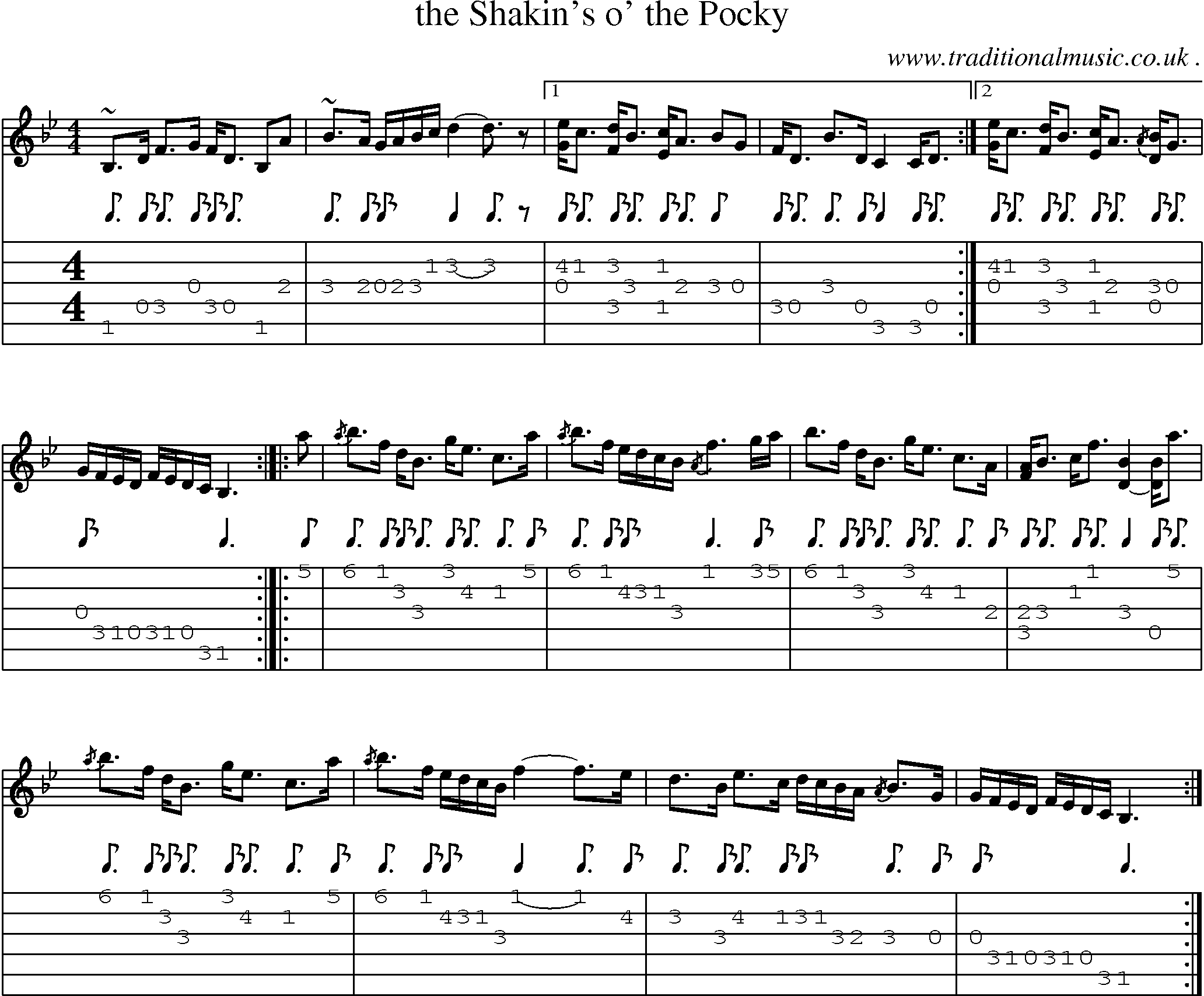 Sheet-music  score, Chords and Guitar Tabs for The Shakins O The Pocky