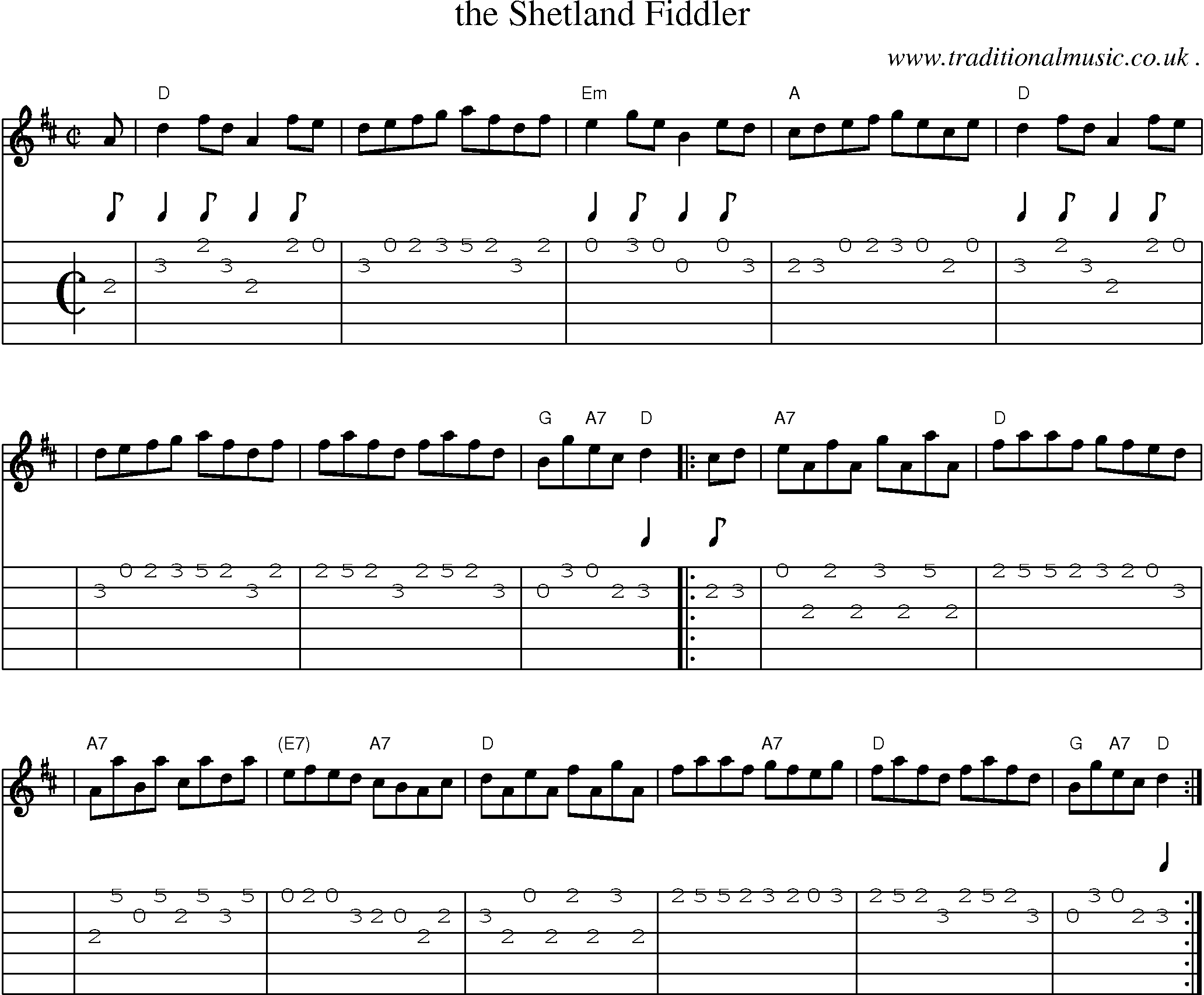 Sheet-music  score, Chords and Guitar Tabs for The Shetland Fiddler