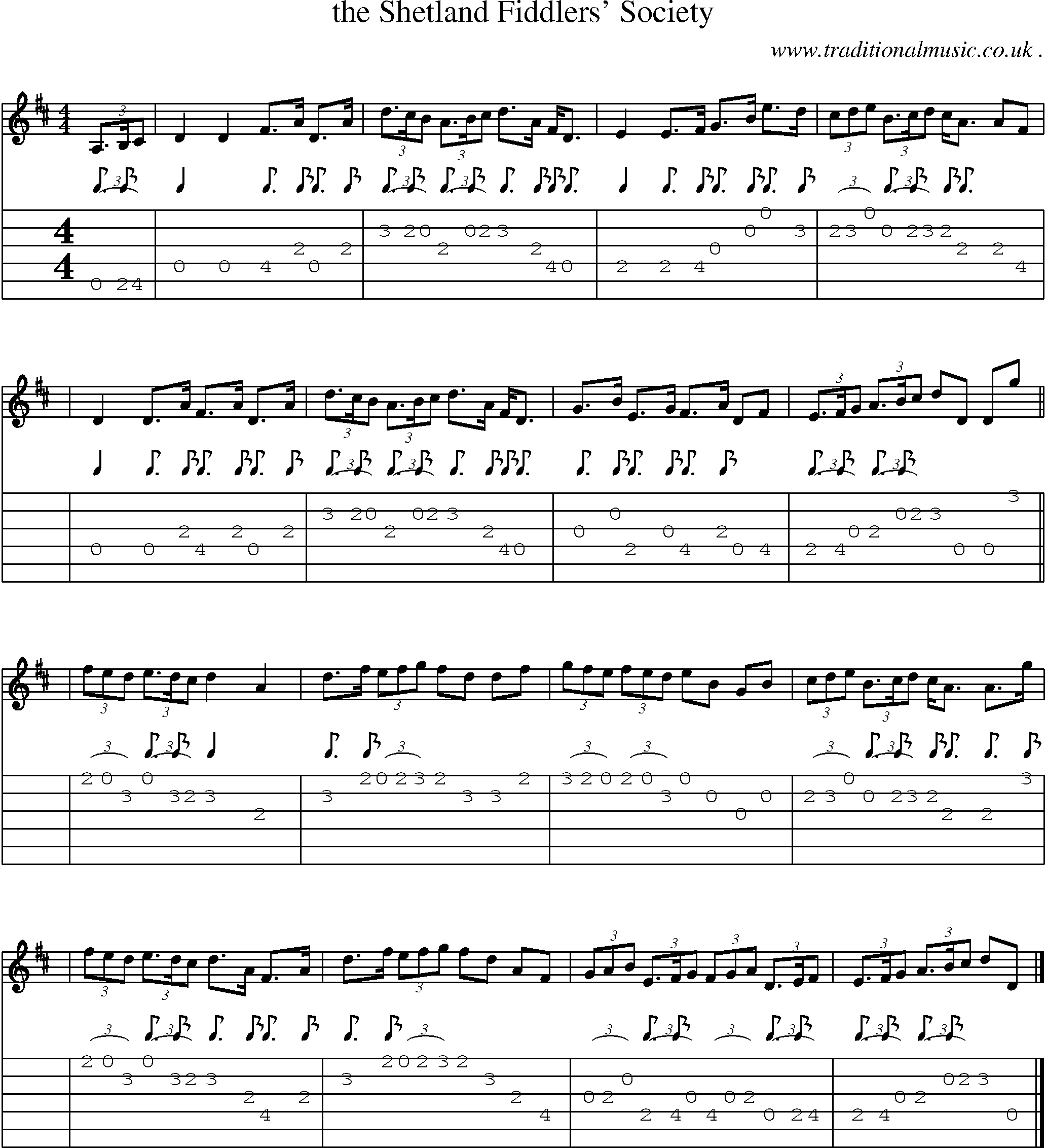 Sheet-music  score, Chords and Guitar Tabs for The Shetland Fiddlers Society1