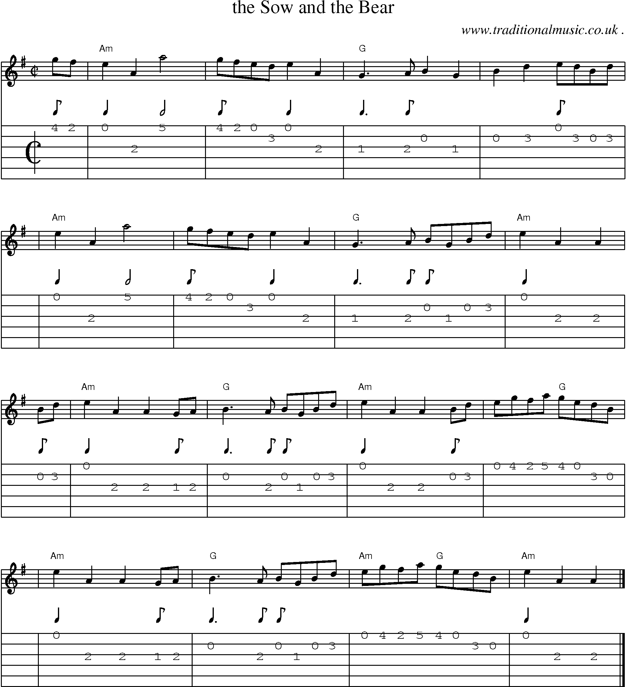 Sheet-music  score, Chords and Guitar Tabs for The Sow And The Bear