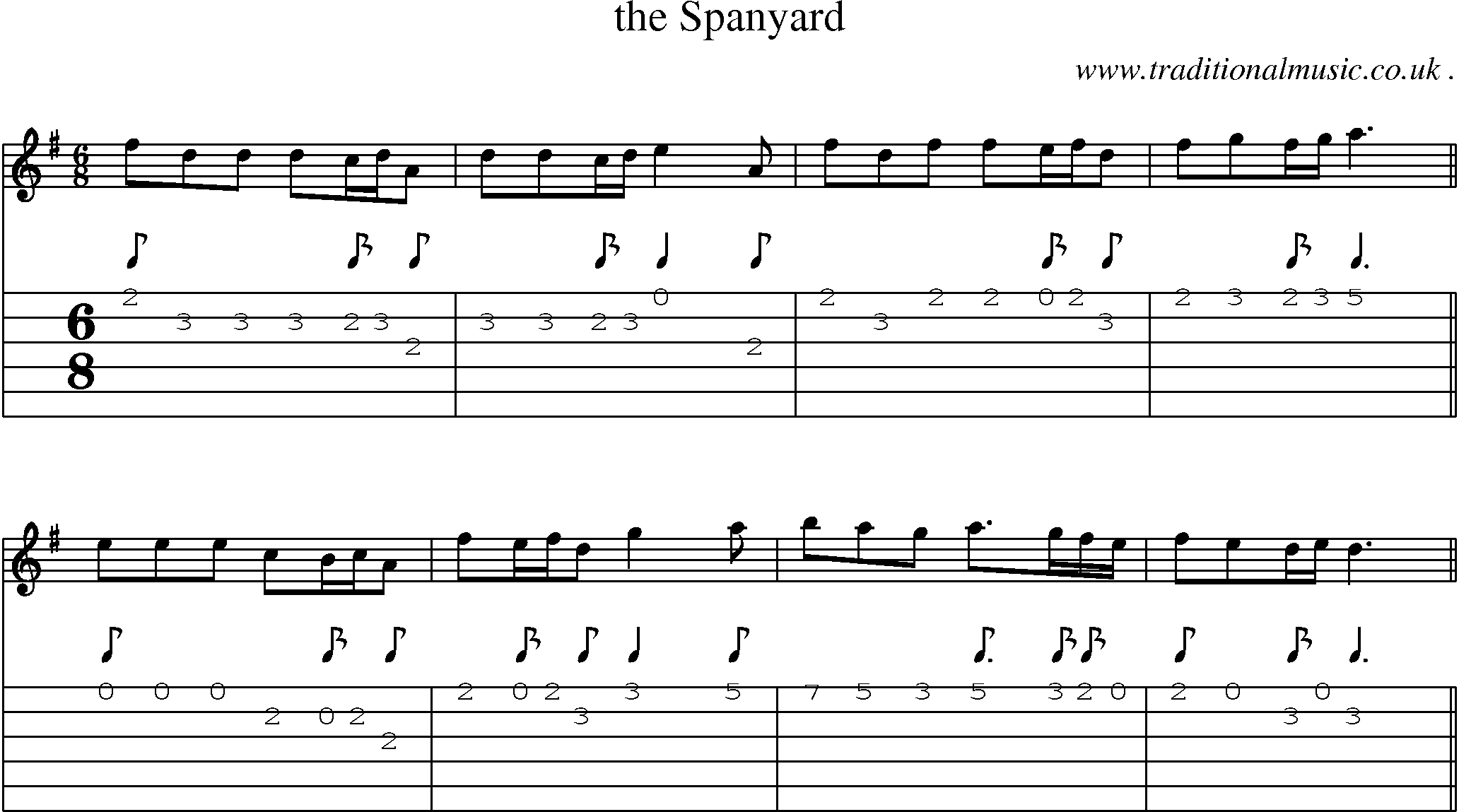 Sheet-music  score, Chords and Guitar Tabs for The Spanyard