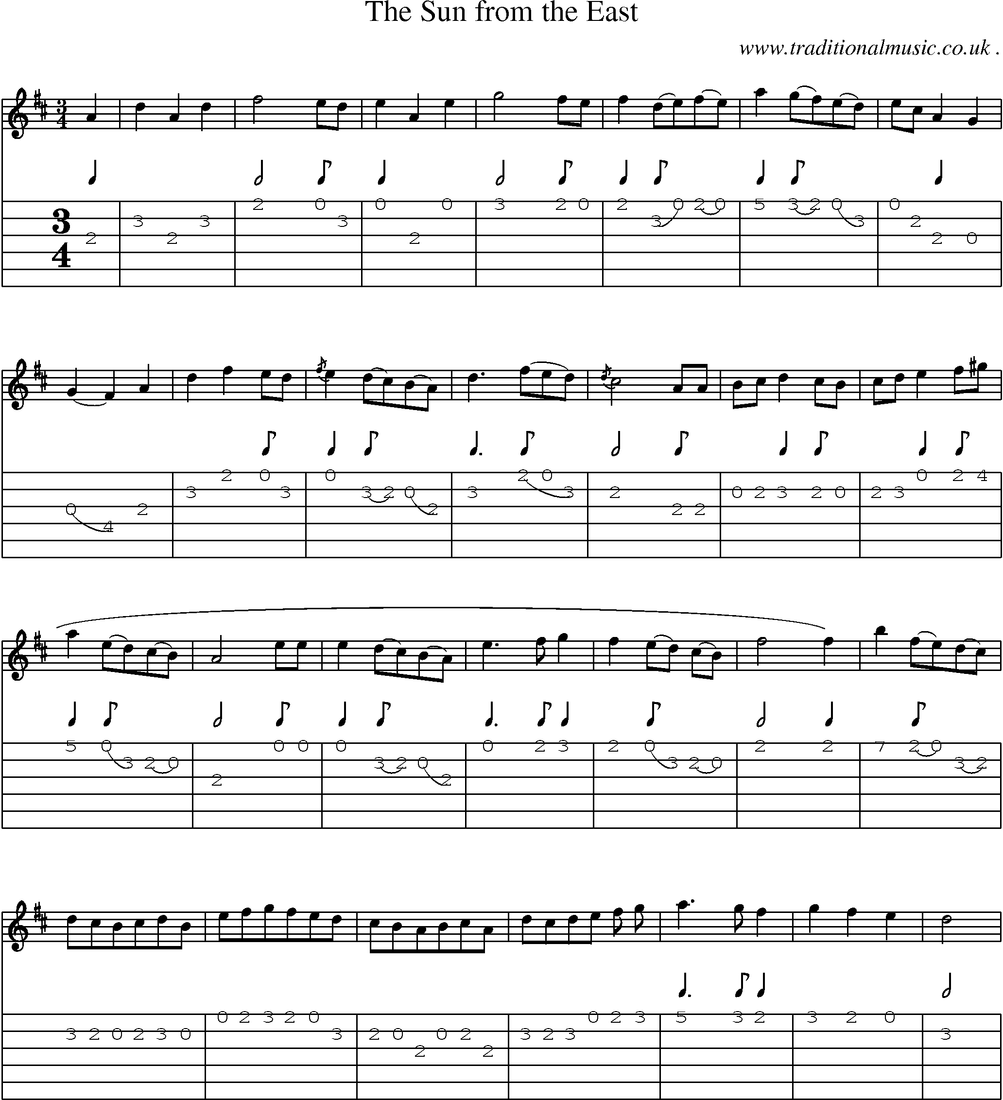 Sheet-music  score, Chords and Guitar Tabs for The Sun From The East