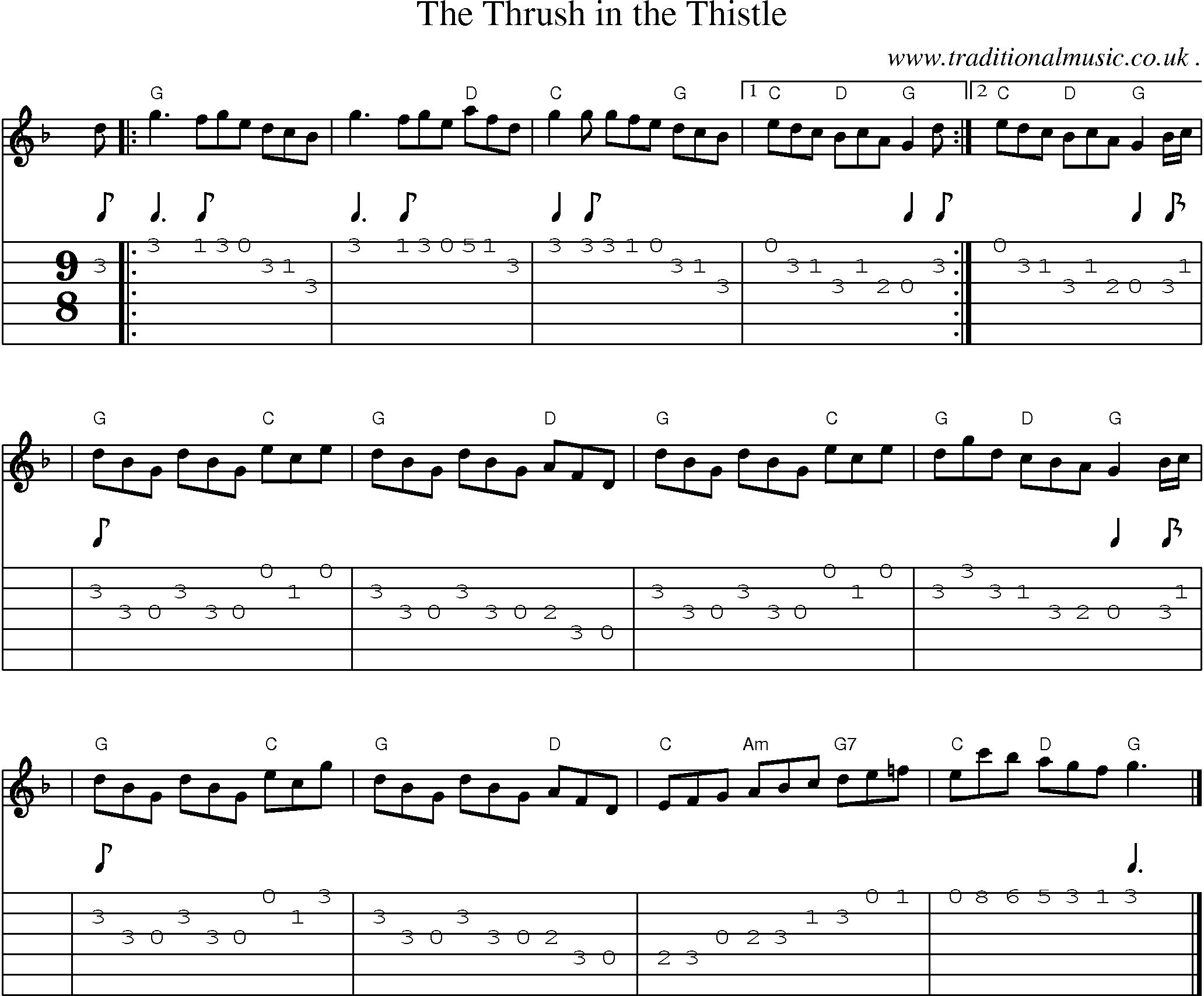 Sheet-music  score, Chords and Guitar Tabs for The Thrush In The Thistle