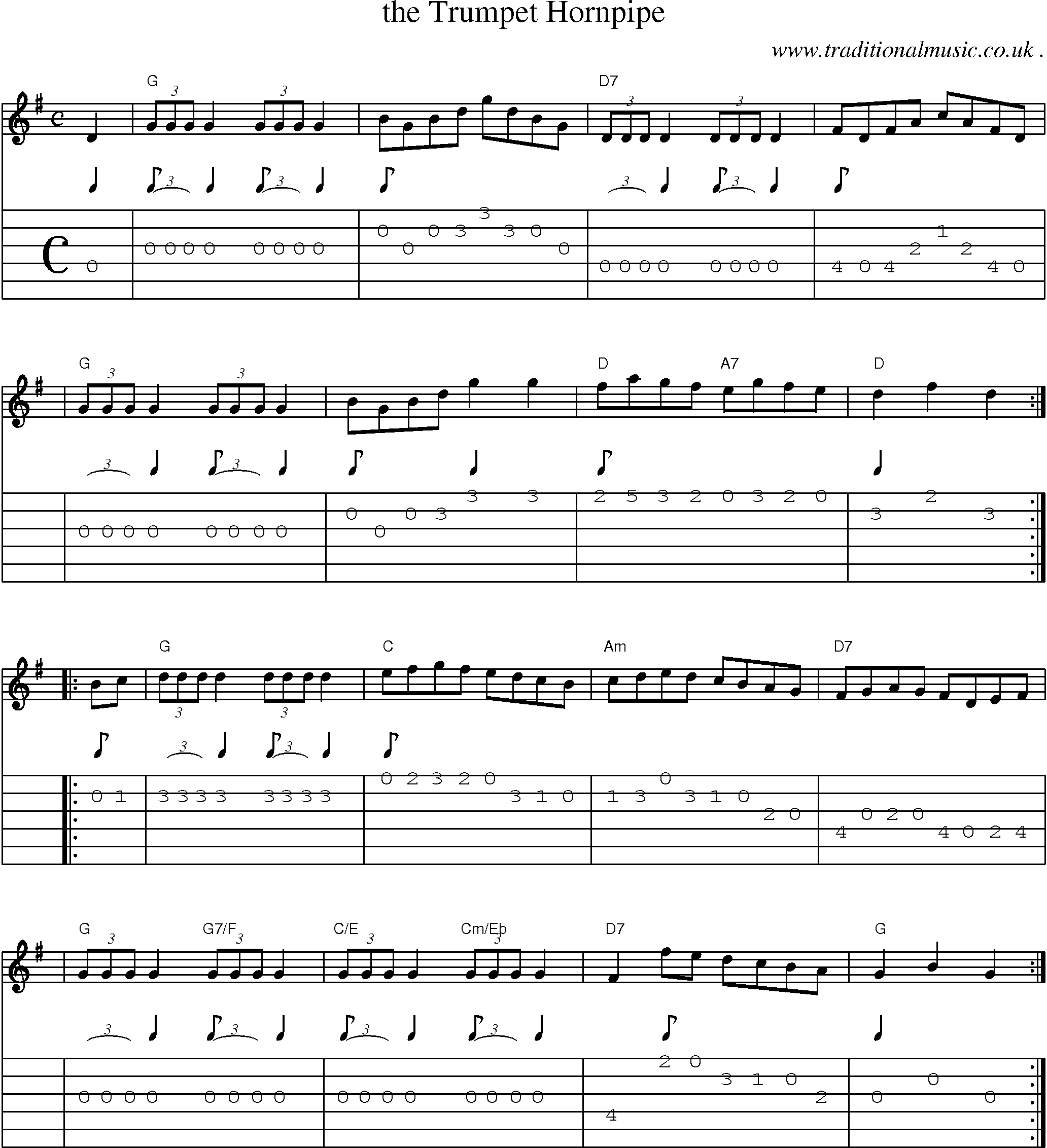 Sheet-music  score, Chords and Guitar Tabs for The Trumpet Hornpipe