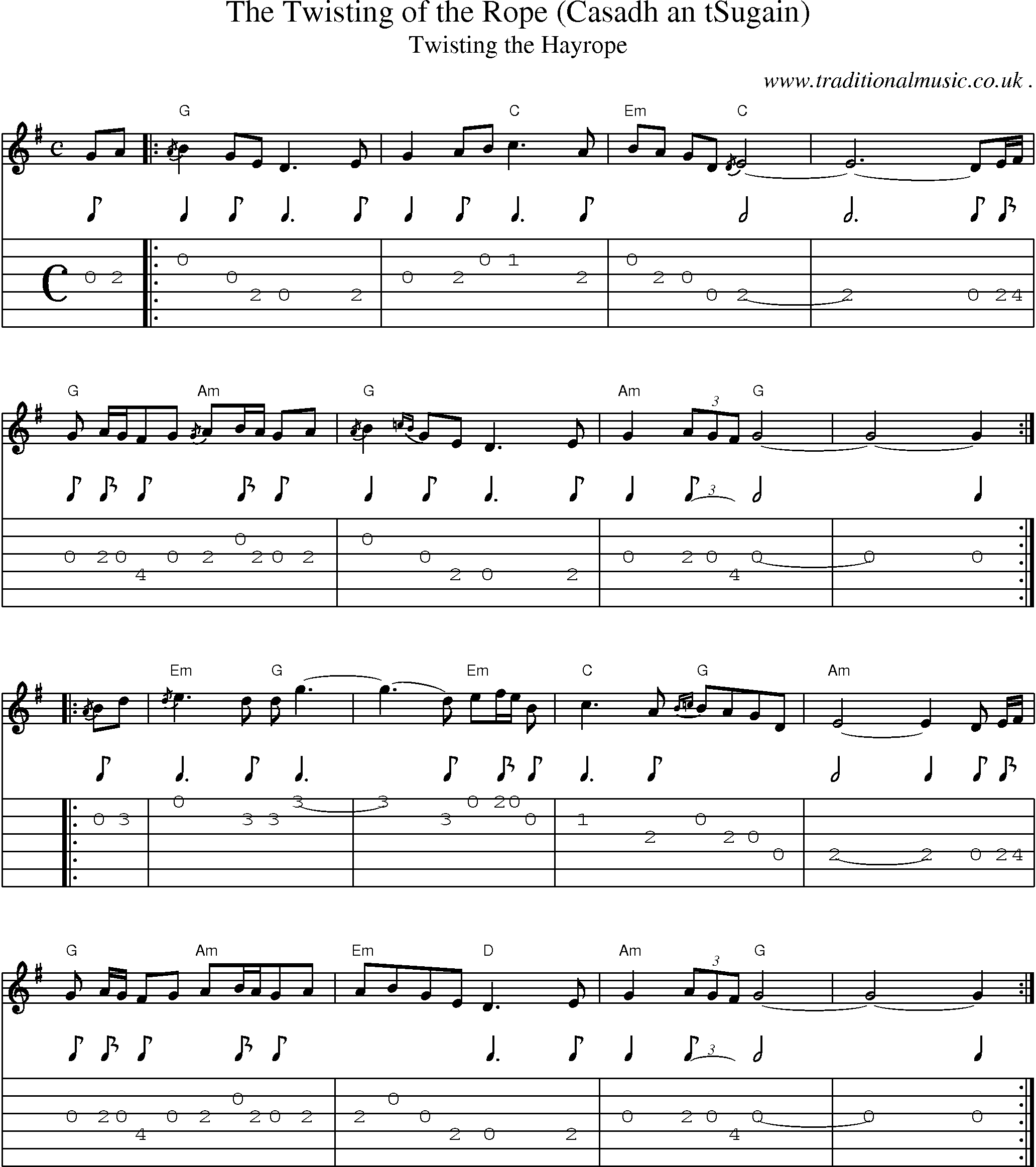 Sheet-music  score, Chords and Guitar Tabs for The Twisting Of The Rope Casadh An Tsugain