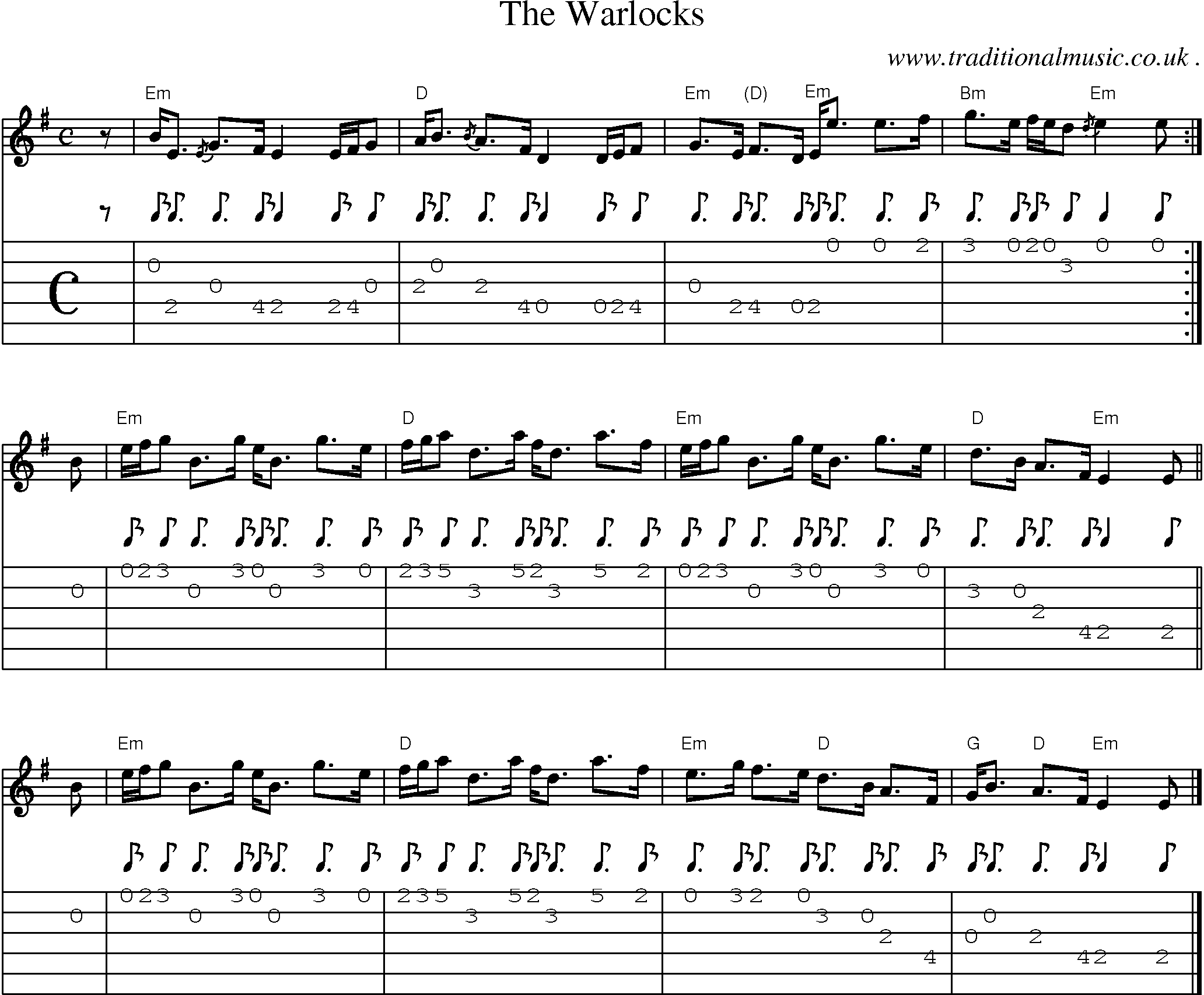 Sheet-music  score, Chords and Guitar Tabs for The Warlocks