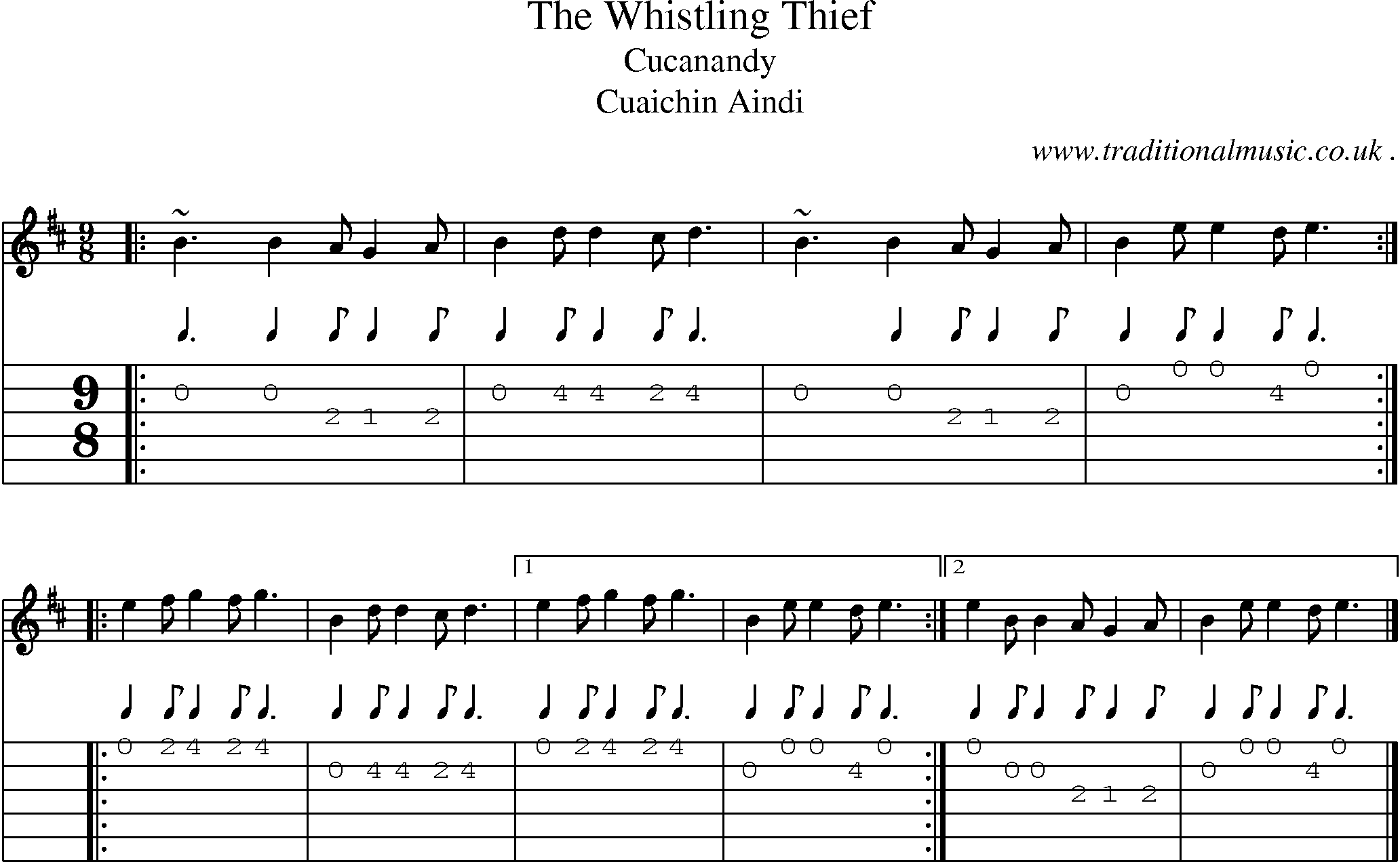 Sheet-music  score, Chords and Guitar Tabs for The Whistling Thief