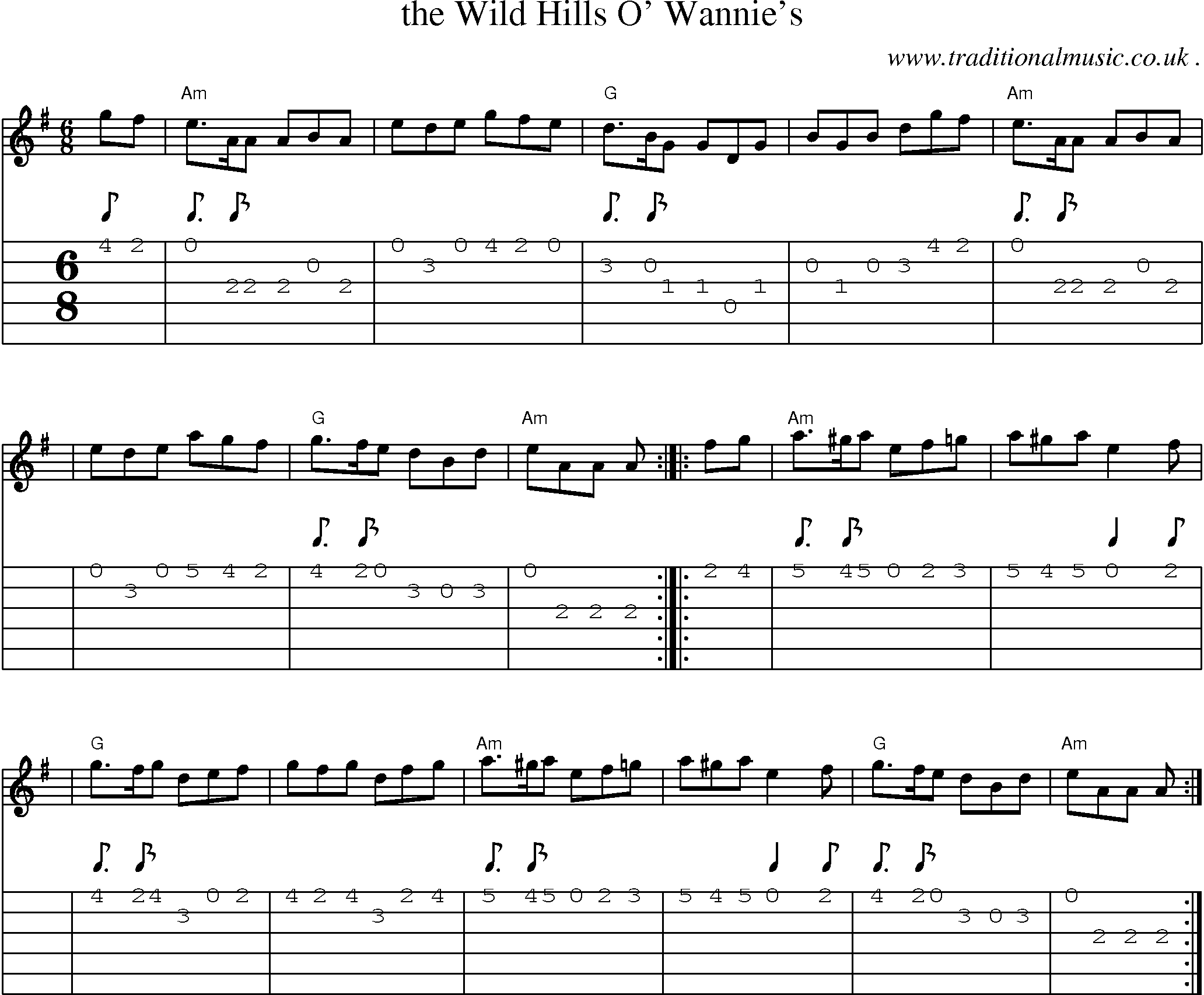 Sheet-music  score, Chords and Guitar Tabs for The Wild Hills O Wannies