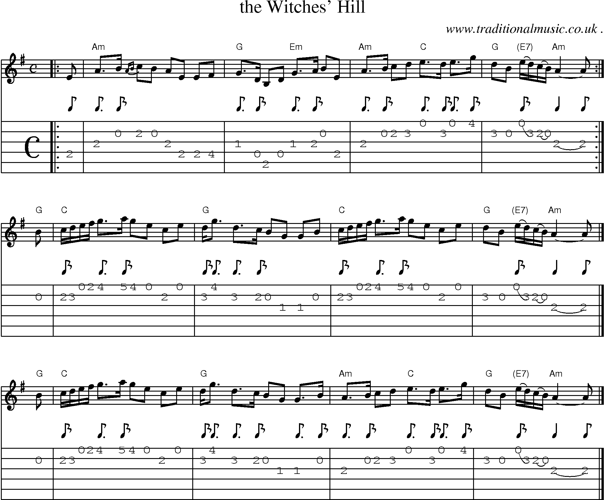 Sheet-music  score, Chords and Guitar Tabs for The Witches Hill