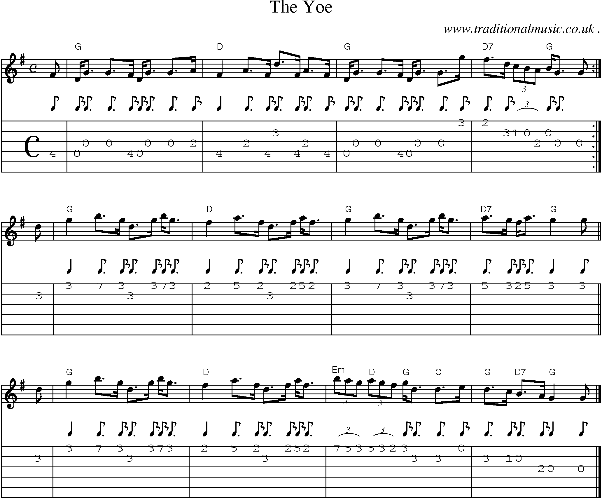 Sheet-music  score, Chords and Guitar Tabs for The Yoe