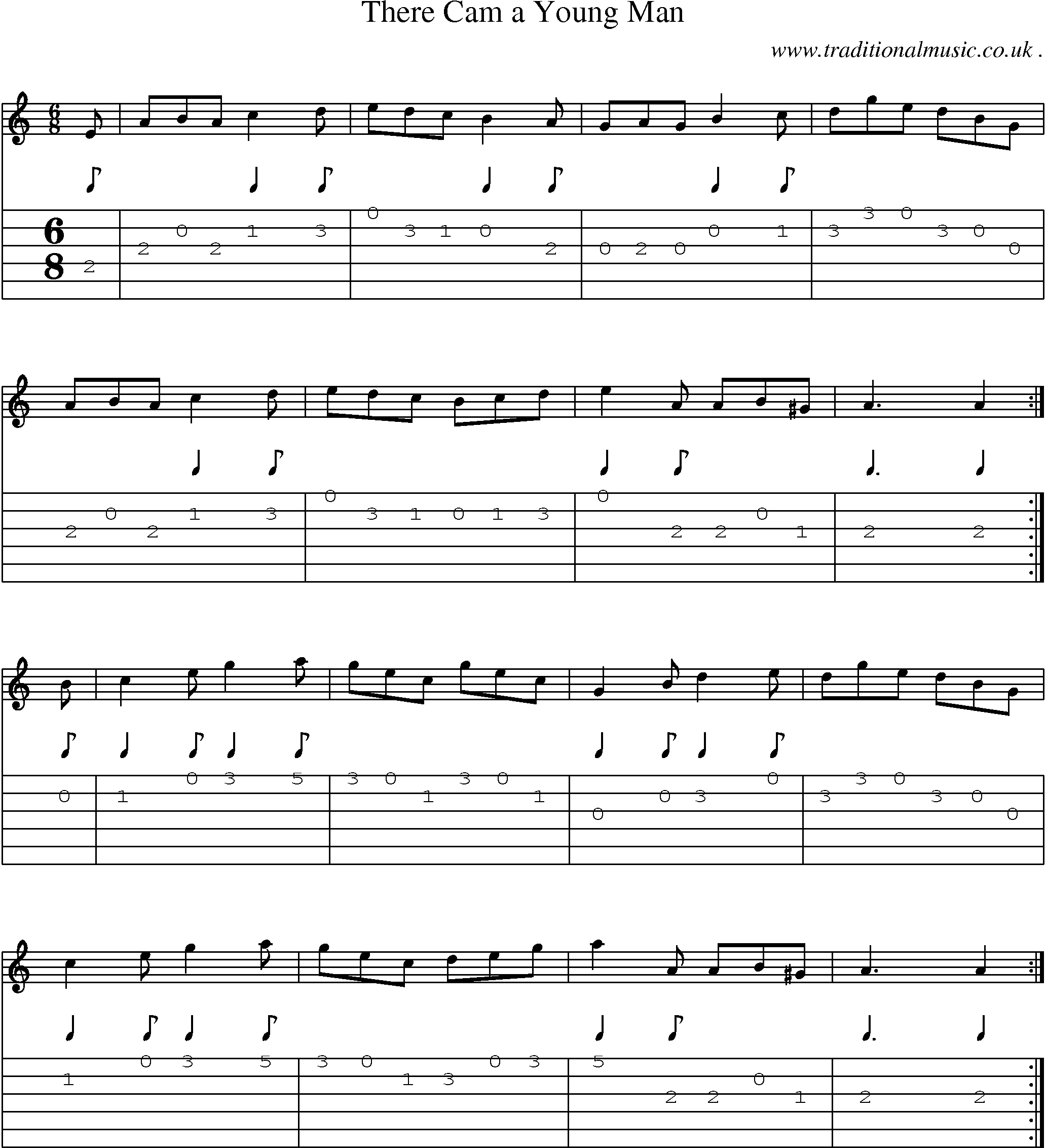 Sheet-music  score, Chords and Guitar Tabs for There Cam A Young Man