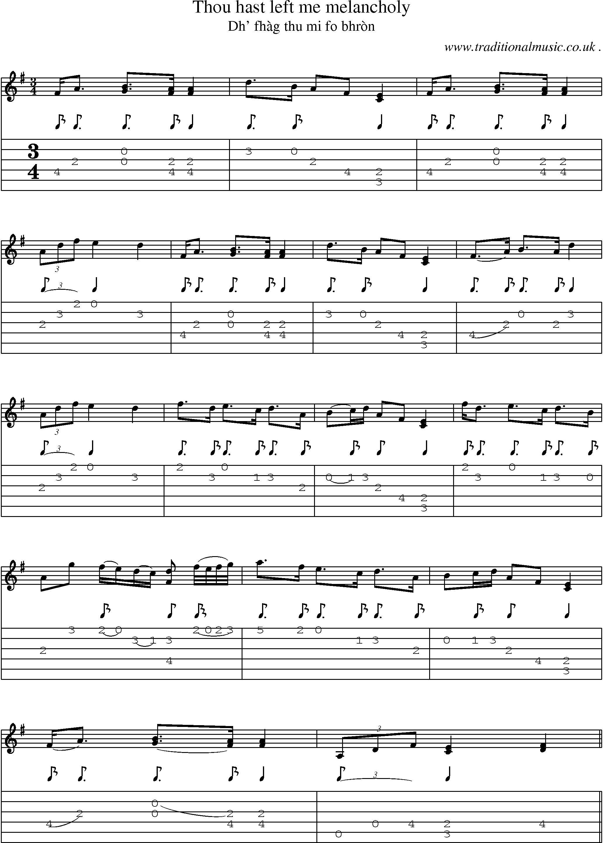 Sheet-music  score, Chords and Guitar Tabs for Thou Hast Left Me Melancholy