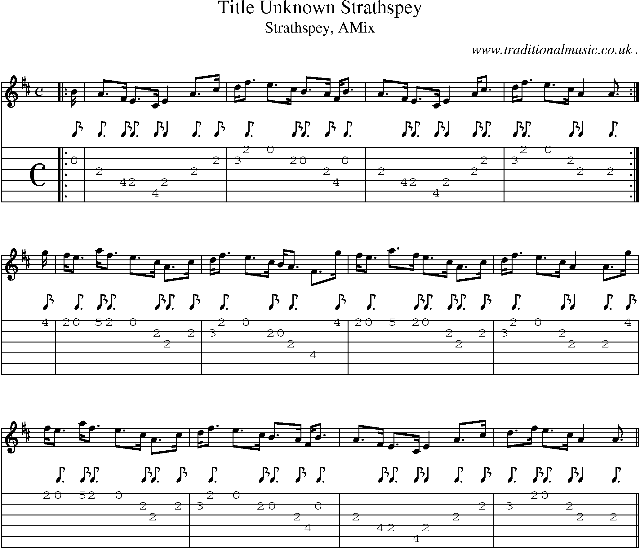 Sheet-music  score, Chords and Guitar Tabs for Title Unknown Strathspey