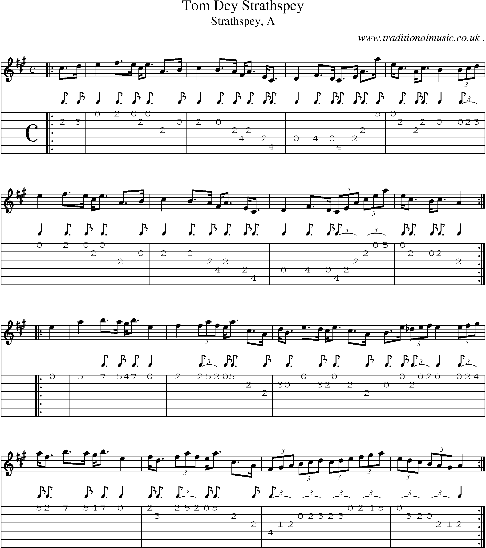 Sheet-music  score, Chords and Guitar Tabs for Tom Dey Strathspey